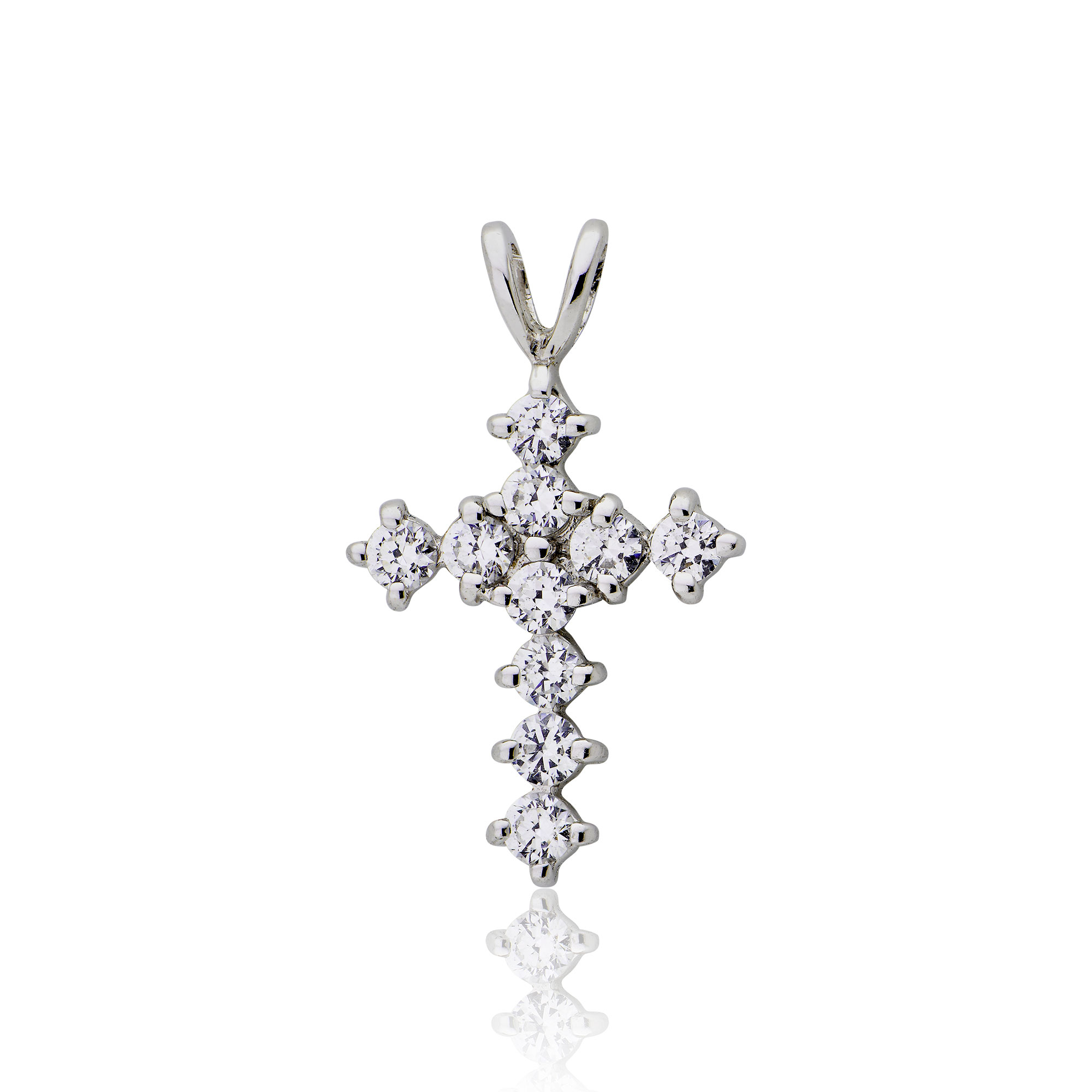 Σταυρός Γυναικείος Λευκό Χρυσό 14 Καρατίων Κ14 με Πέτρες Ζιργκόν 004557