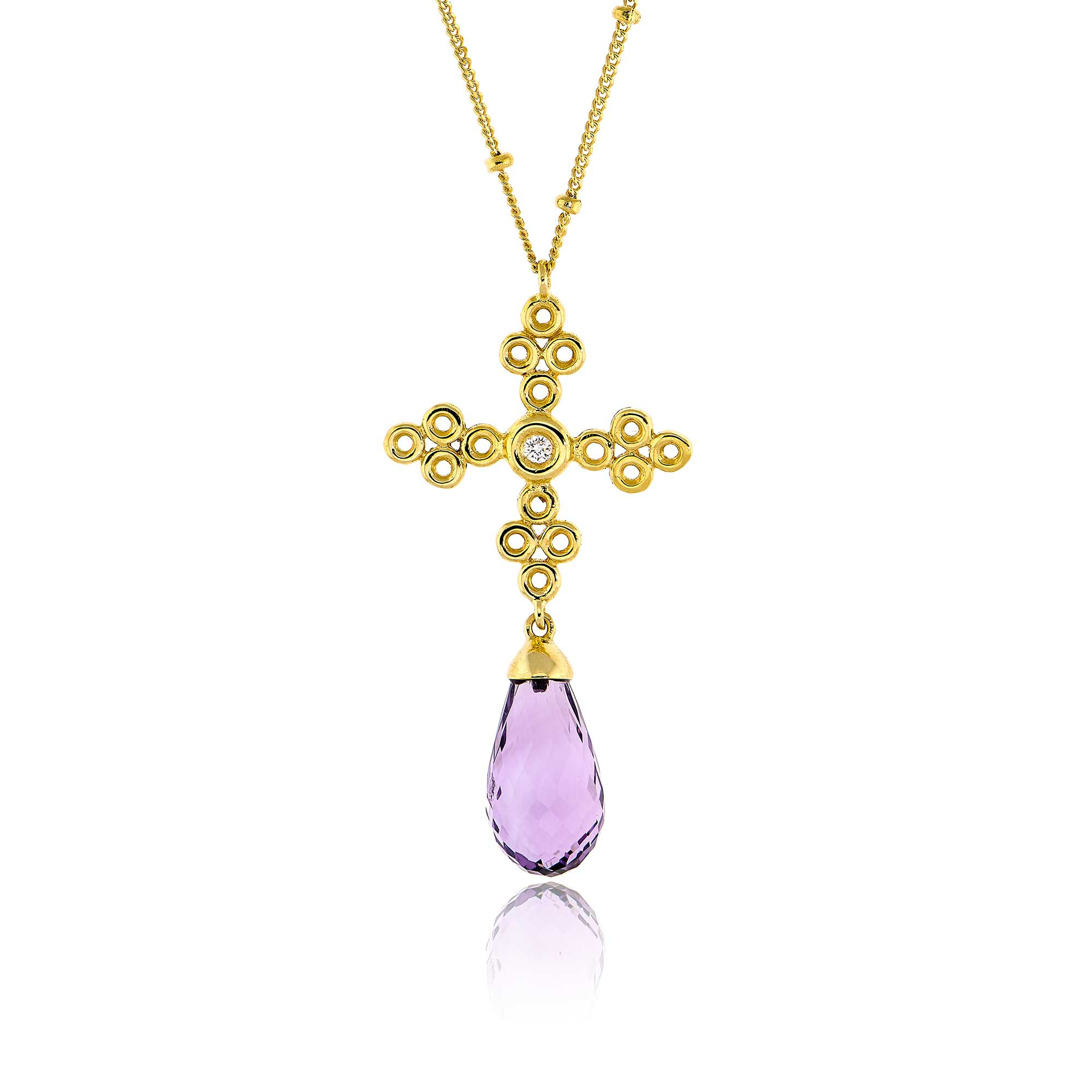 Γυναικείος Σταυρός με Αλυσίδα από Κίτρινο Χρυσό Κ18 με Διαμάντι 010852