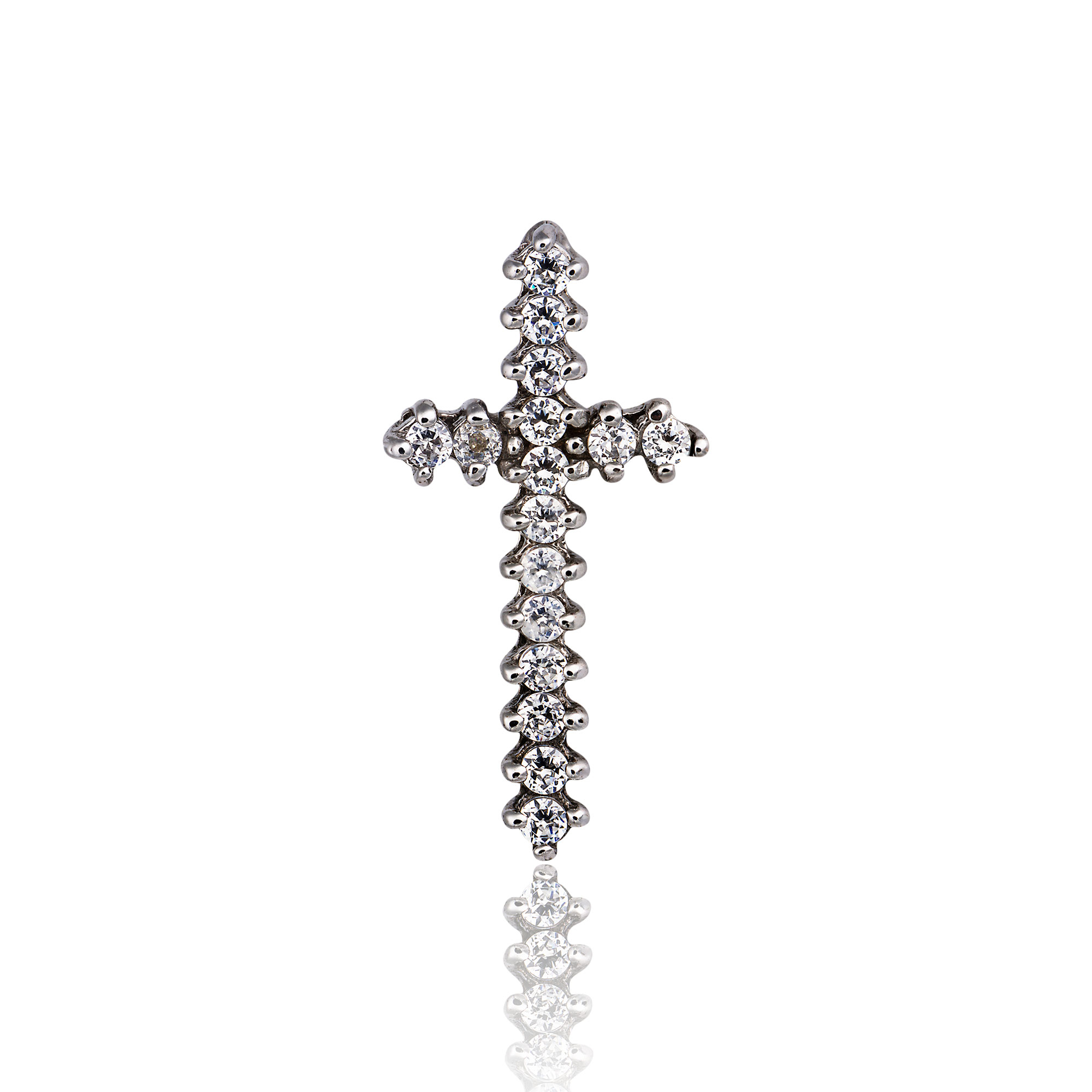 Σταυρός Γυναικείος Λευκό Χρυσό 14 Καρατίων Κ14 με Πέτρες Ζιργκόν 012867