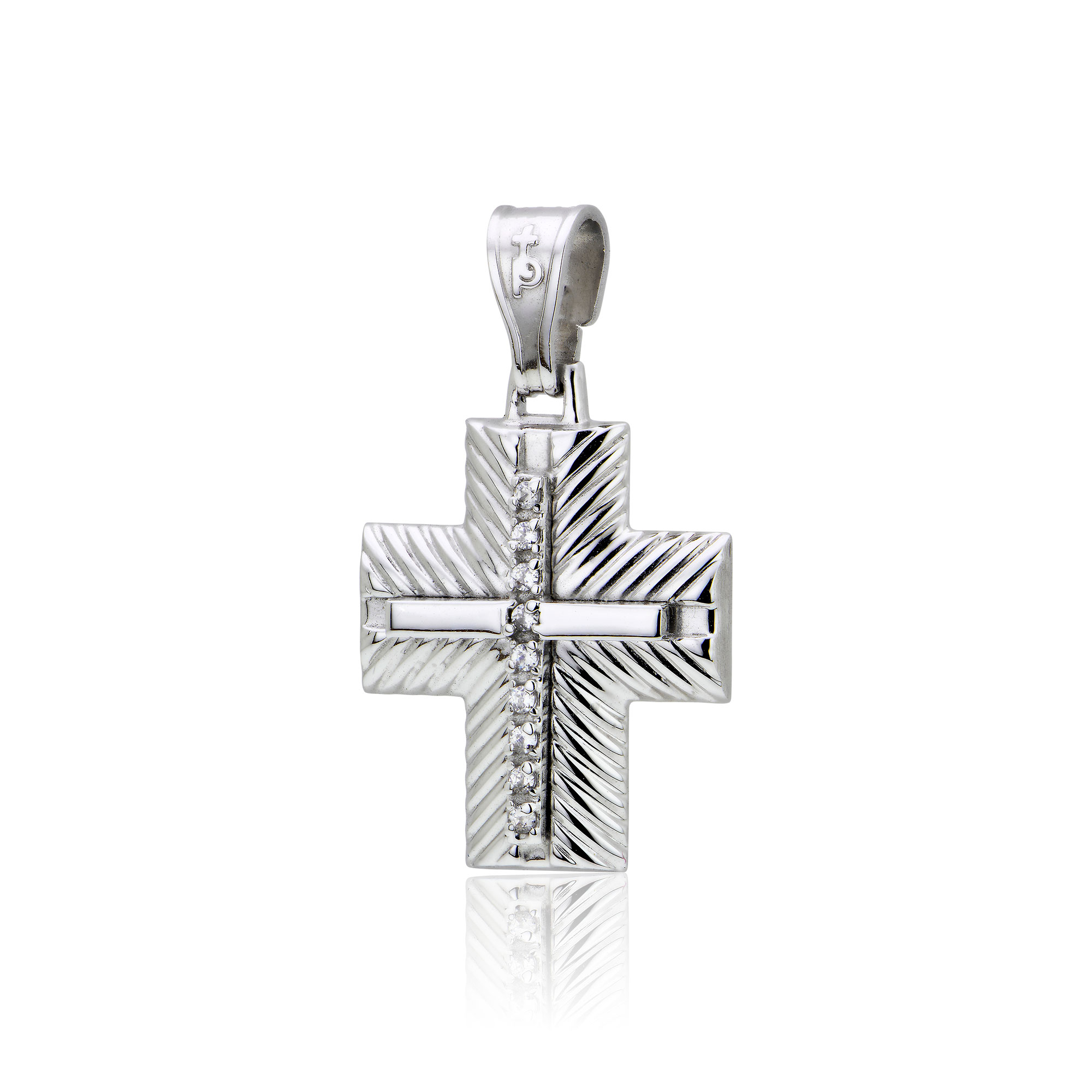 Σταυρός Βάπτισης για Κορίτσι Λευκό Χρυσό Κ14 με Πέτρες Ζιργκόν 015427