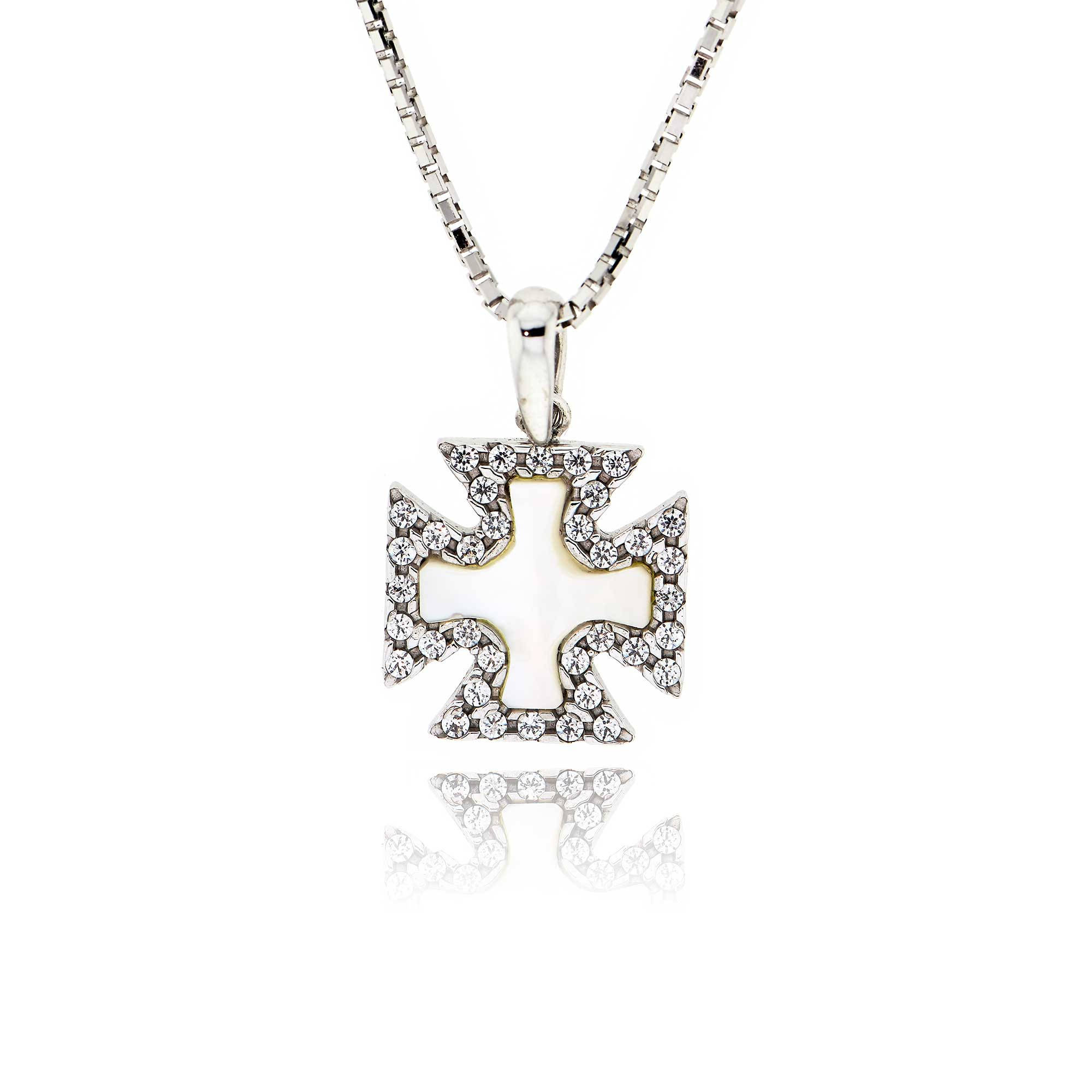 Σταυρός από Λευκό Χρυσό Κ14 με Πέτρες Ζιργκόν και Φίλντισι 017951