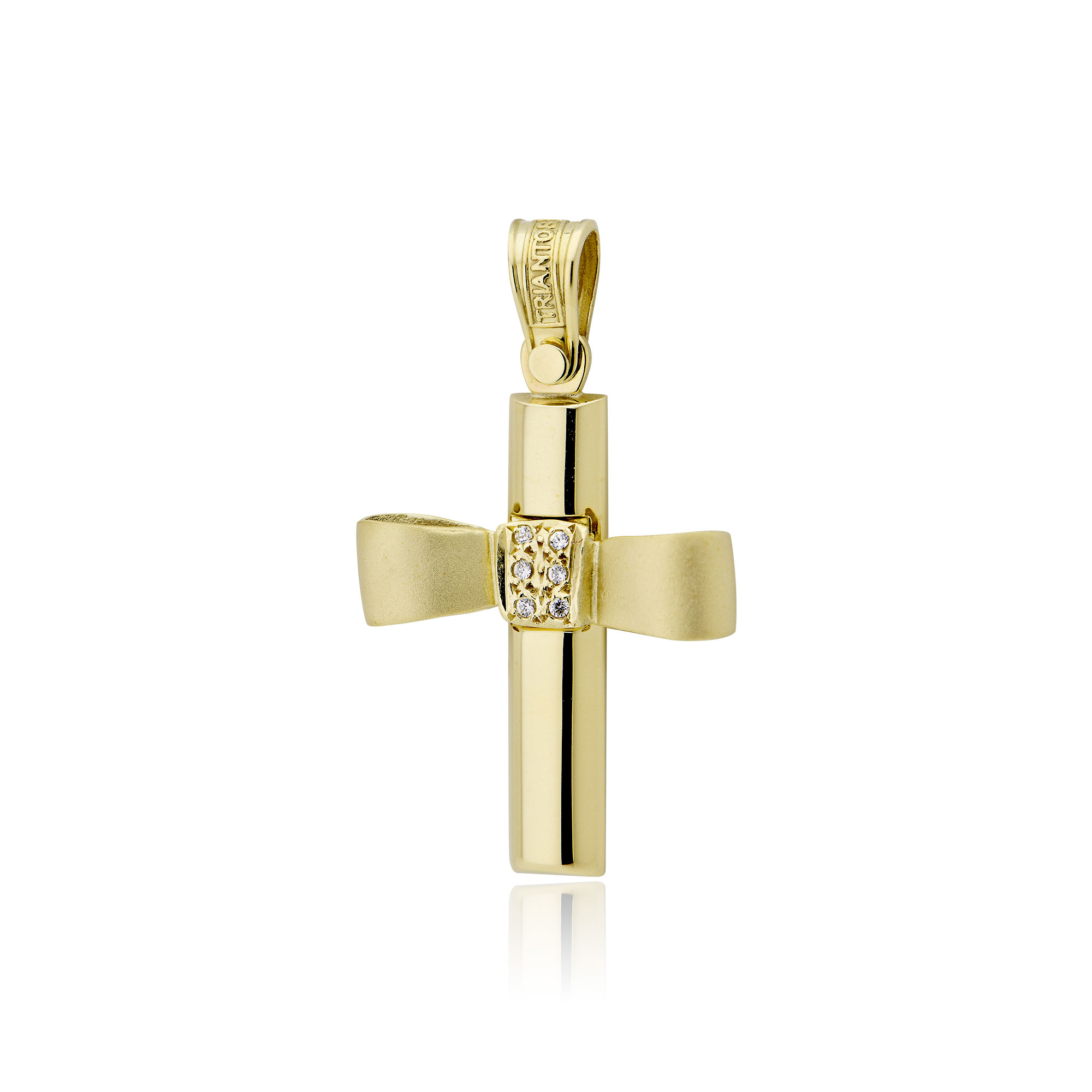 Σταυρός Βάπτισης Τριάντος για Κορίτσι Κίτρινο Χρυσό Κ14 με Πέτρες Ζιργκόν 028337