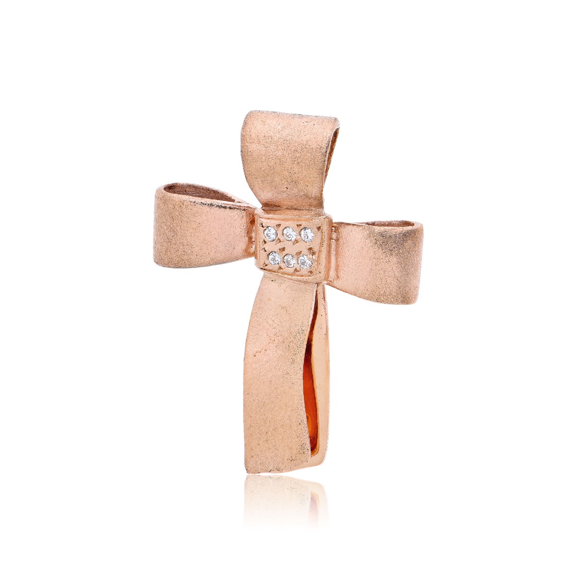 Σταυρός Βάπτισης Τριάντος για Κορίτσι Ροζ Χρυσό 14 Καρατίων (Κ14) με Ζιργκόν 028680