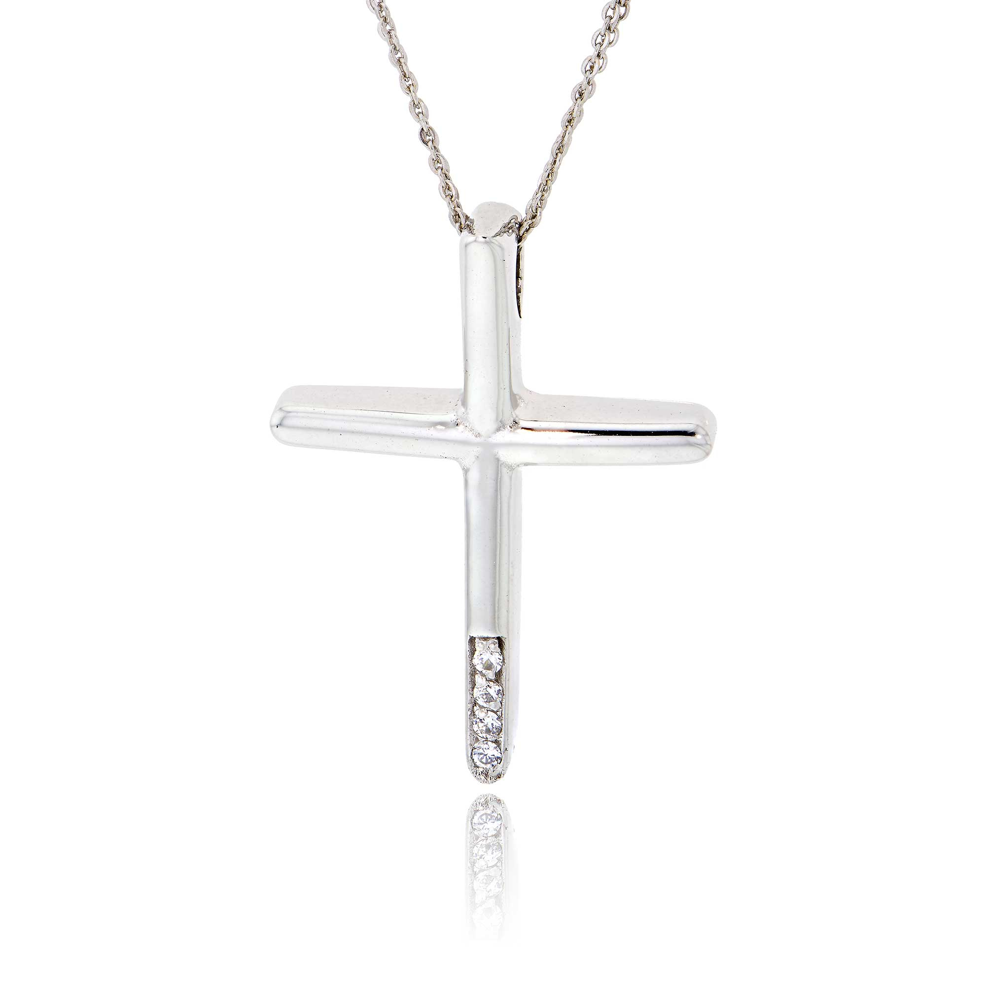 Σταυρός Βάπτισης Val'Oro με Αλυσίδα για Κορίτσι Λευκό Χρυσό Κ14 με Πέτρες Ζιργκόν 030240