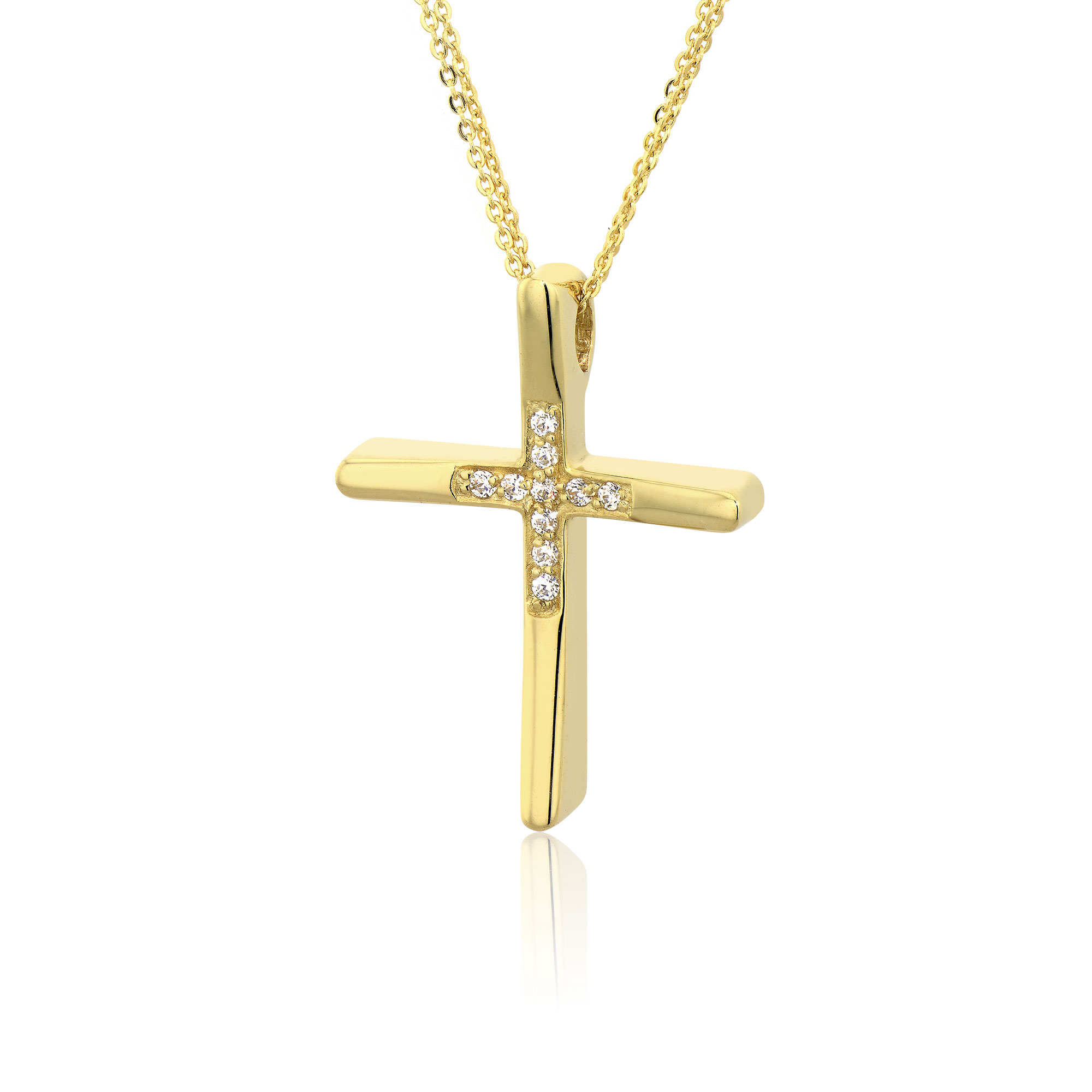 Σταυρός Βάπτισης Val'Oro με Αλυσίδα για Κορίτσι από Κίτρινο Χρυσό Κ14 με Πέτρες Ζιργκόν 030241