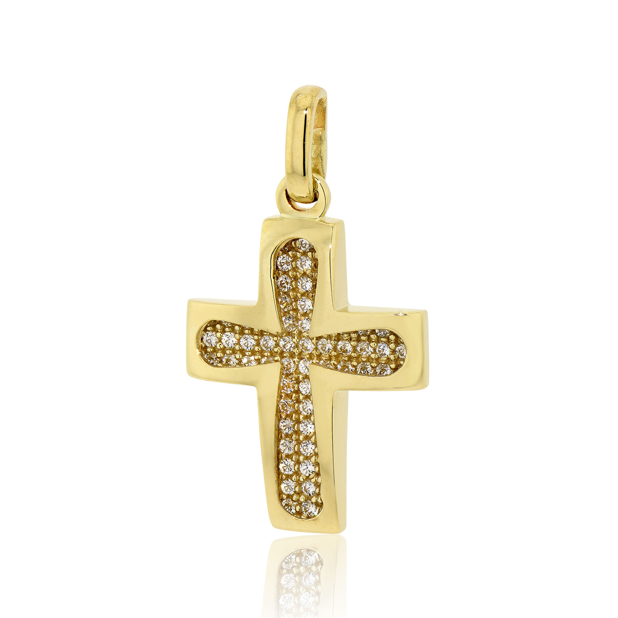 Σταυρός Βάπτισης για Κορίτσι Κίτρινο Χρυσό Κ14 με Πέτρες Ζιργκόν 030383
