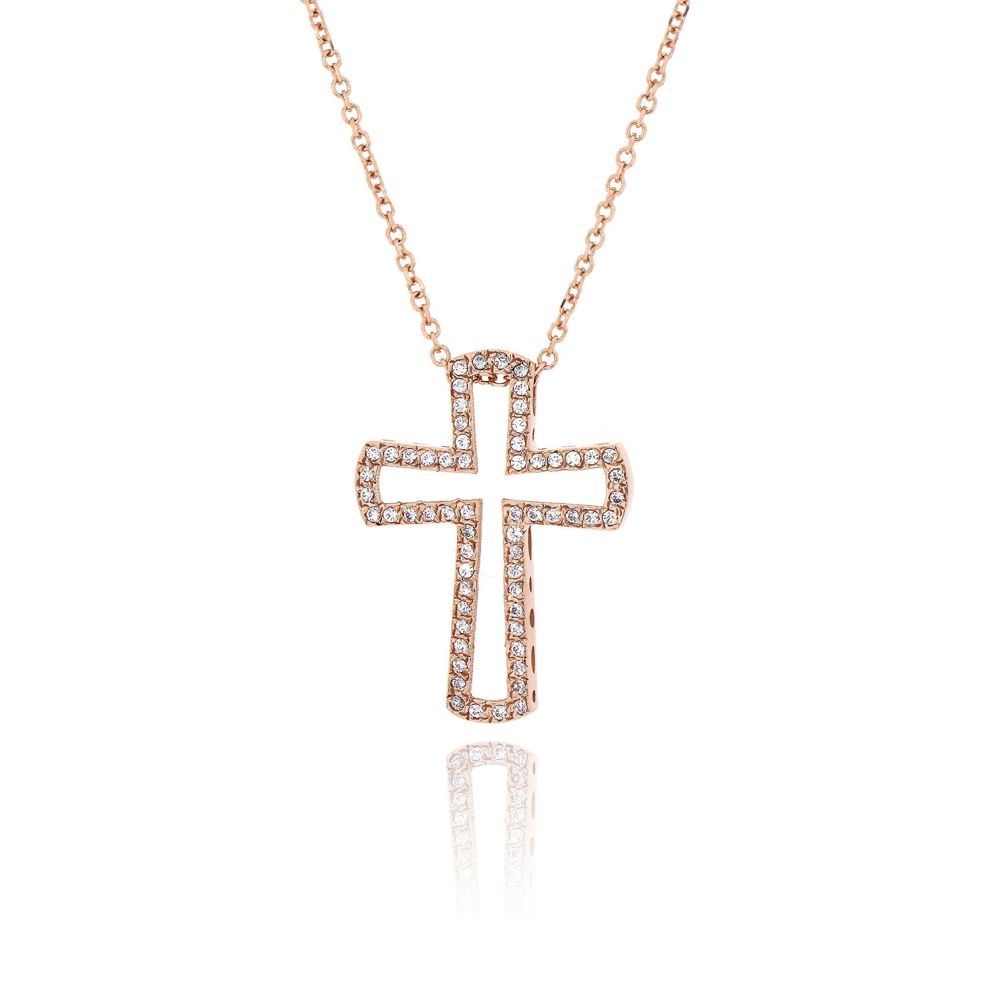 Σταυρός Βάπτισης με Αλυσίδα για Κορίτσι από Ροζ Χρυσό Κ14 με Πέτρες Ζιργκόν 030389