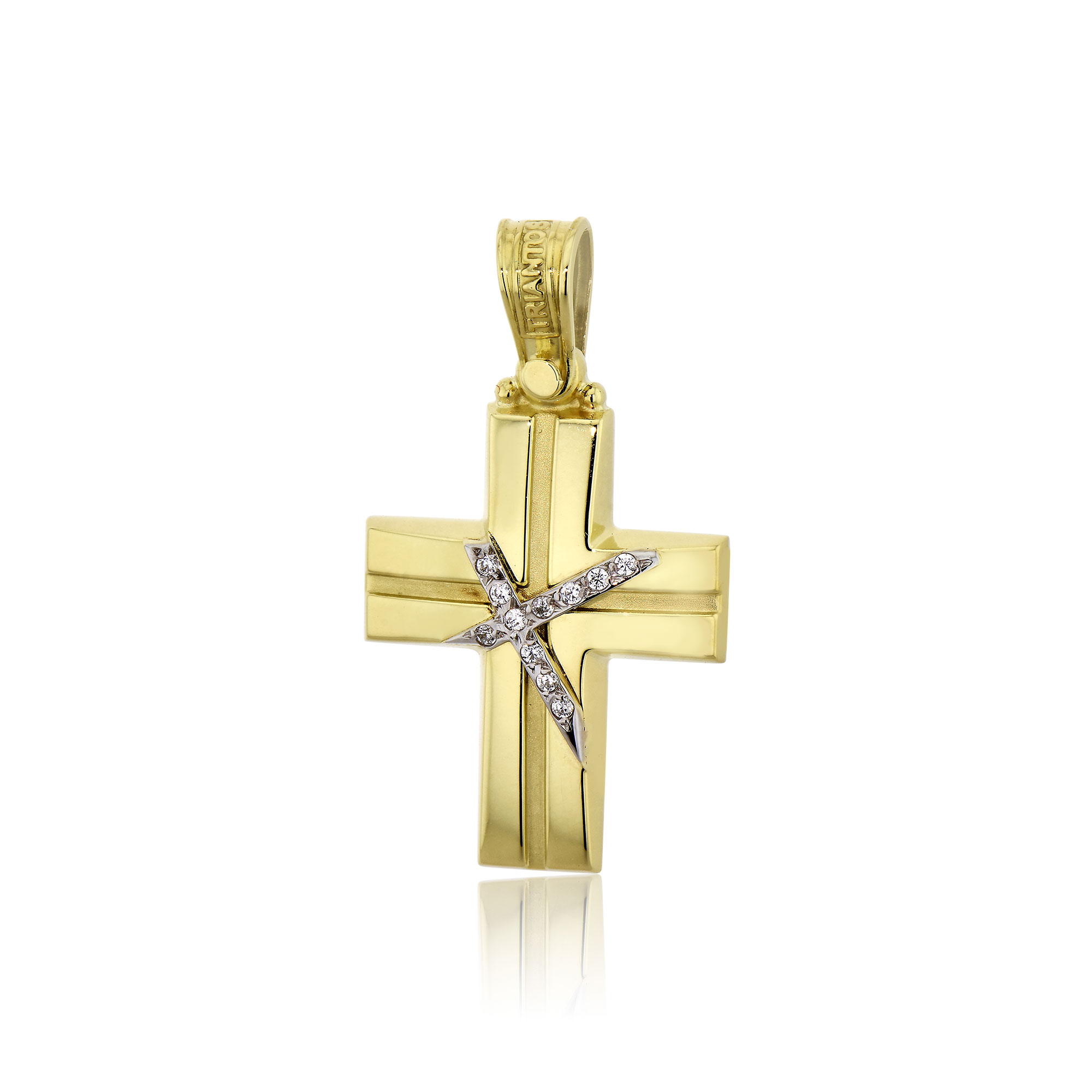 Σταυρός Βάπτισης Τριάντος για Κορίτσι Κίτρινο Λευκό Χρυσό Κ14 με Ζιργκόν 031635