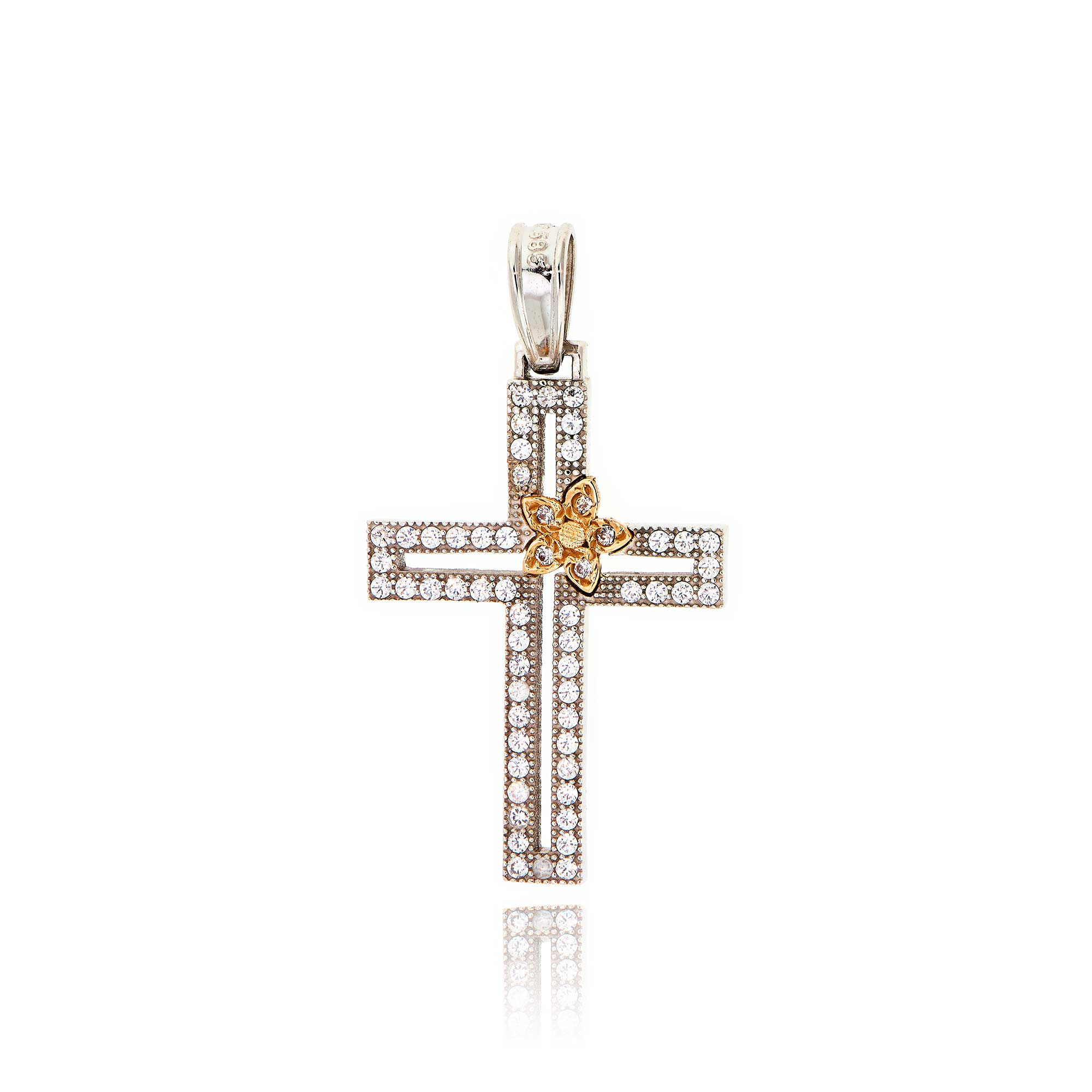Σταυρός Βάπτισης από Λευκό και Ροζ Χρυσό Κ14 και Πέτρες Ζιργκόν 033021