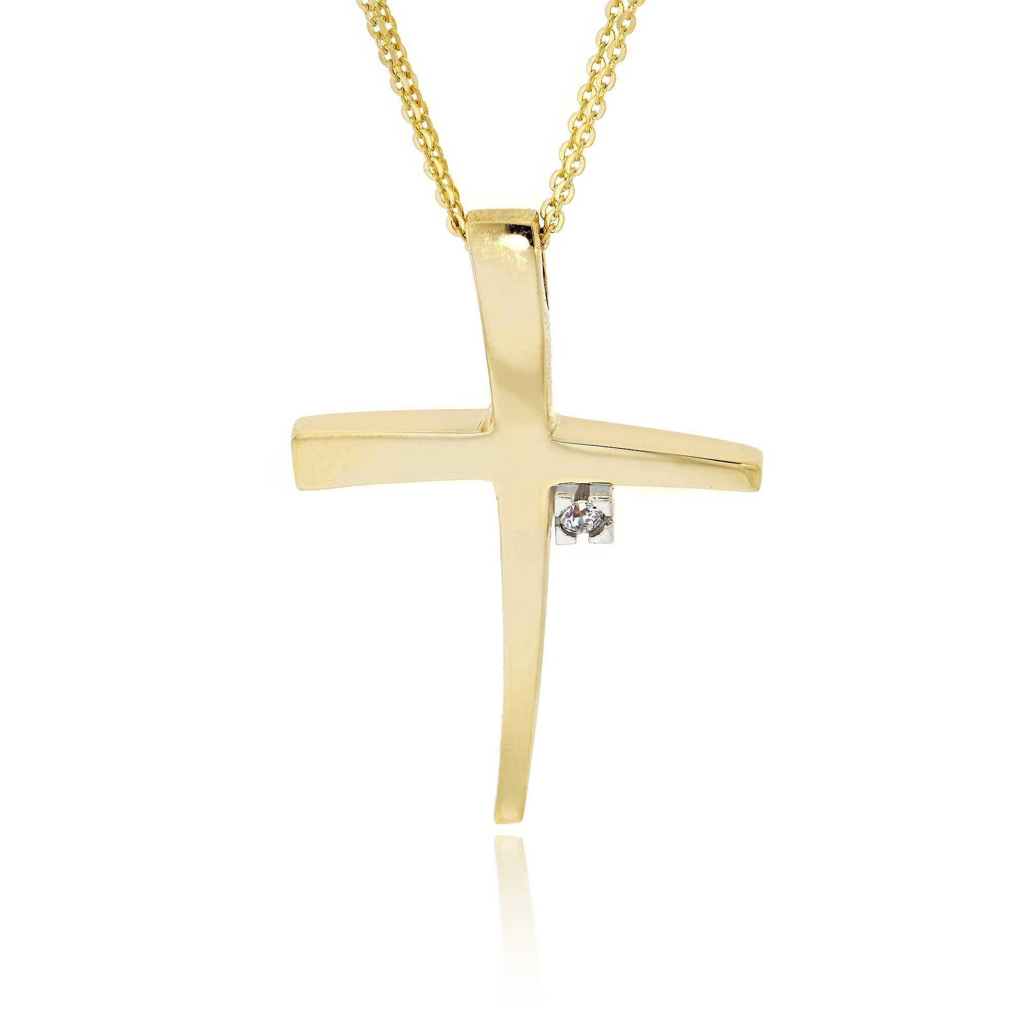 Σταυρός Βάπτισης Val΄Oro για Κορίτσια με Αλυσίδα από Λευκό και Κίτρινο Χρυσό Κ14 και Ζιργκόν 033117