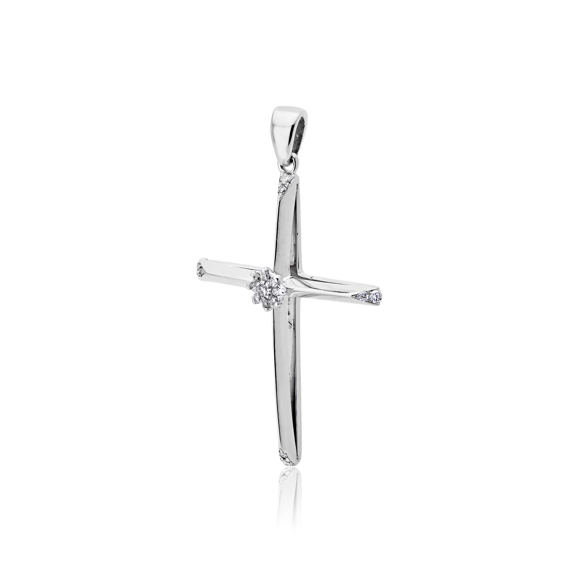 Σταυρός Βάπτισης για Κορίτσι από Λευκό Χρυσό 18 Καρατίων με Διαμάντια 033241