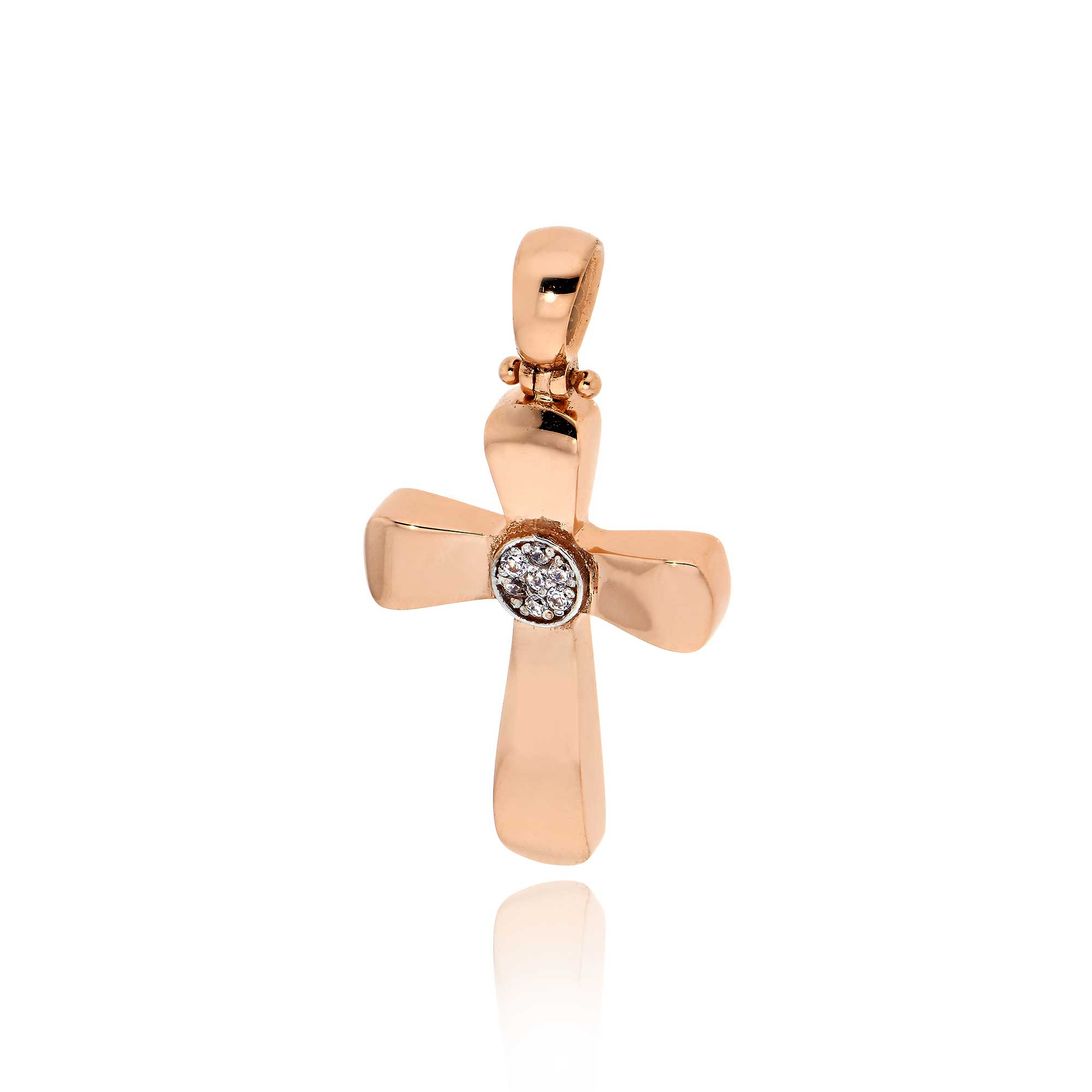 Σταυρός Βάπτισης για Κορίτσι από Ροζ Χρυσό Κ14 με Πέτρες Ζιργκόν 033261