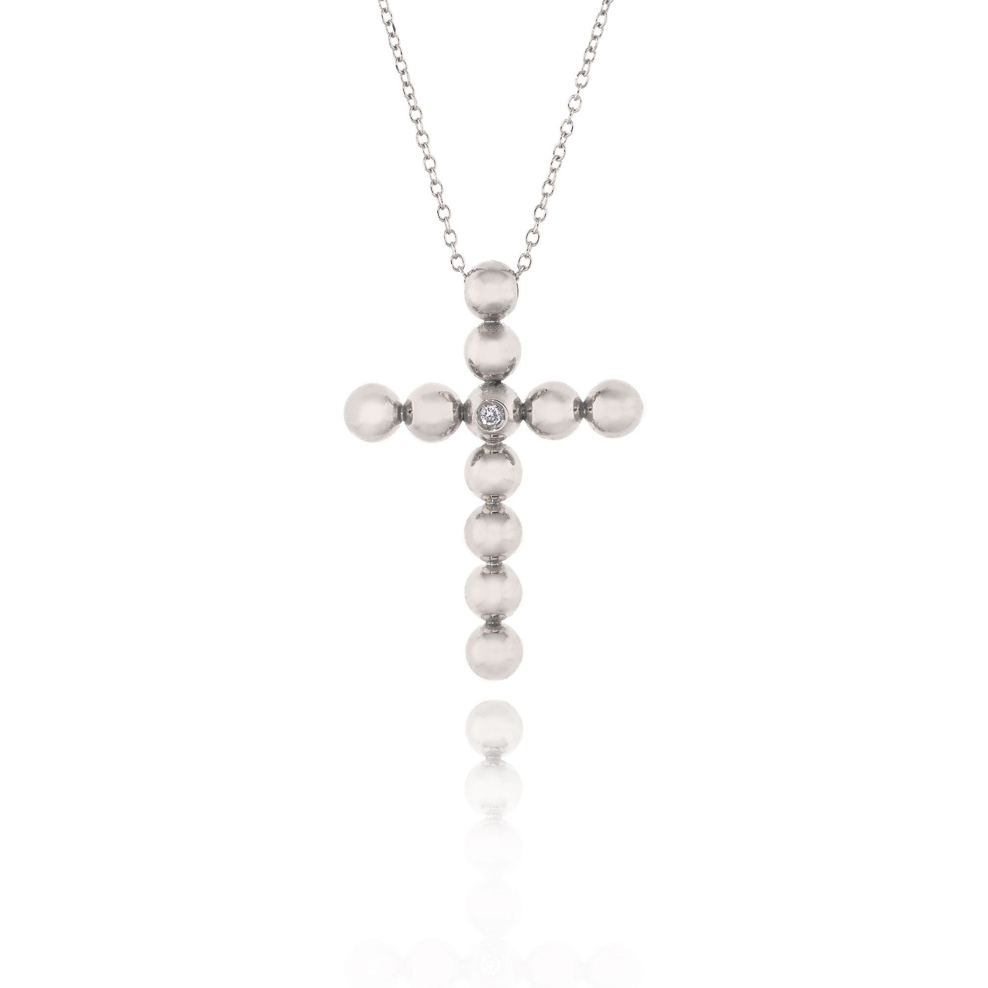 Σταυρός Βάπτισης με Αλυσίδα για Κορίτσι από Λευκό Χρυσό Κ18 με Διαμάντι 034890