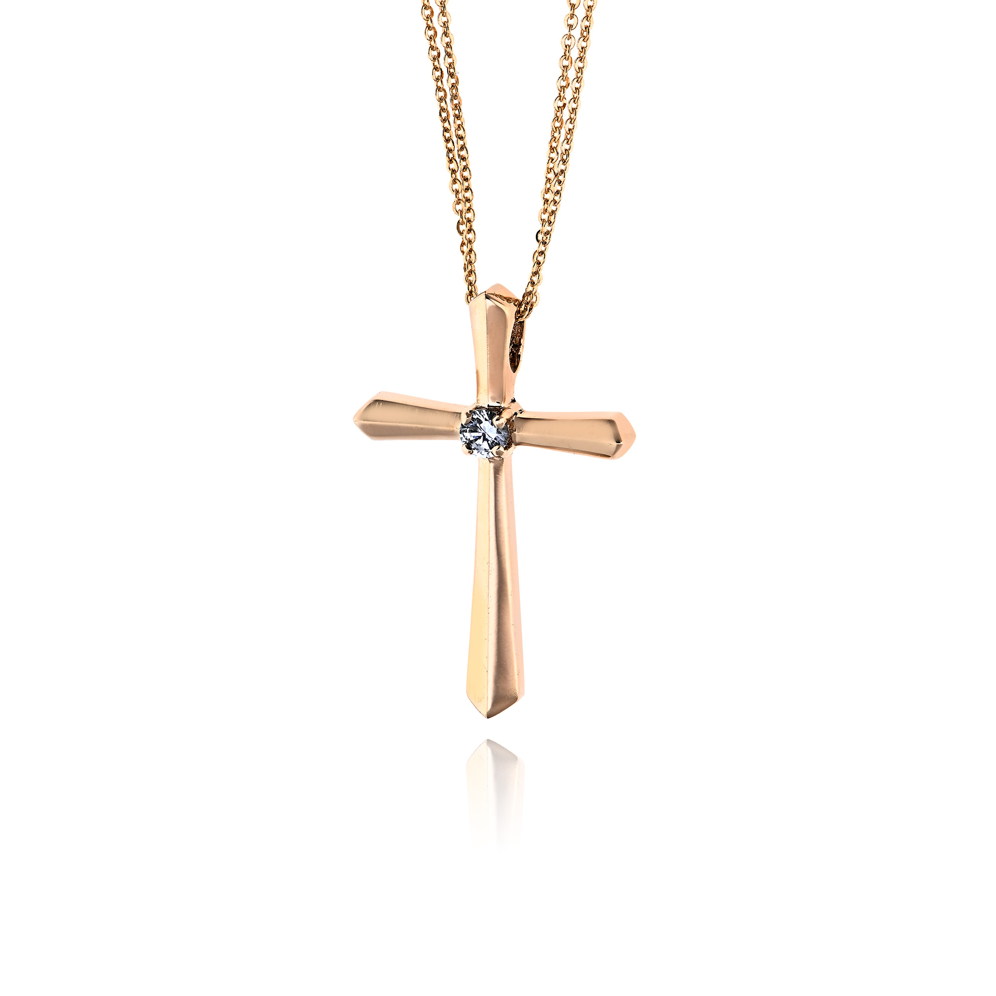 Σταυρός Βάπτισης Val΄Oro με Αλυσίδα για Κορίτσι από Ροζ Χρυσό Κ14 και Πέτρα Ζιργκόν 034902