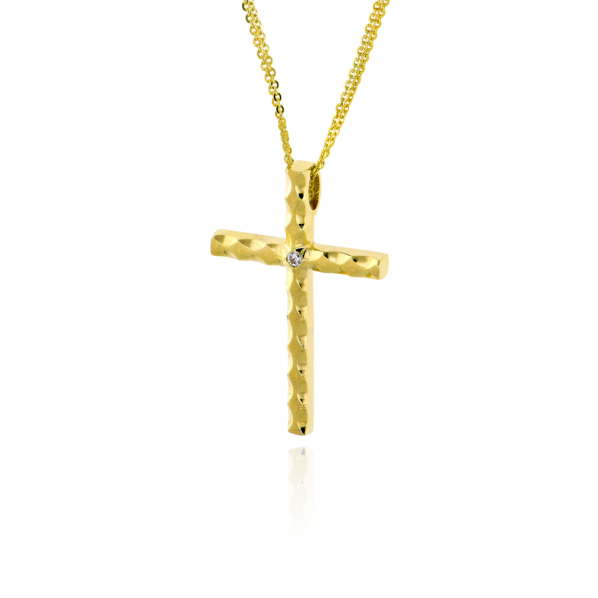 Σταυρός Βάπτισης Val΄Oro με Αλυσίδα για Κορίτσι από Κίτρινο Χρυσό Κ14 και Ζιργκόν 035355 035355
