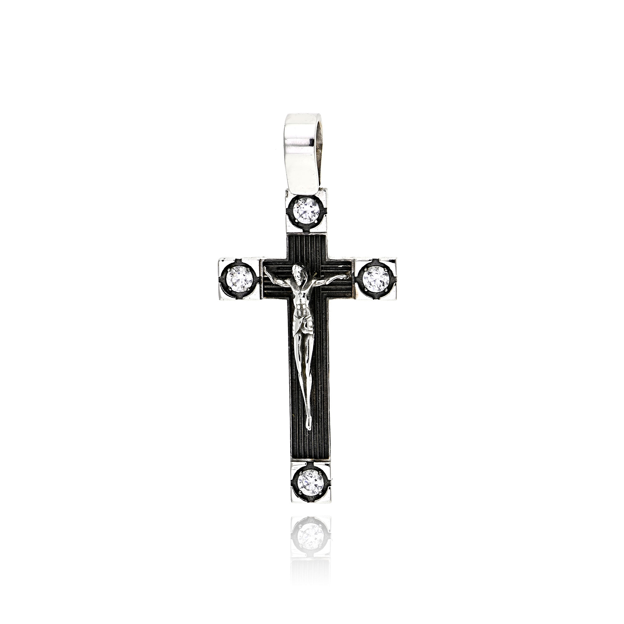 Αντρικός Σταυρός απο Λευκό & Μαύρο Χρυσό Κ14 με Ζιργκόν 036050