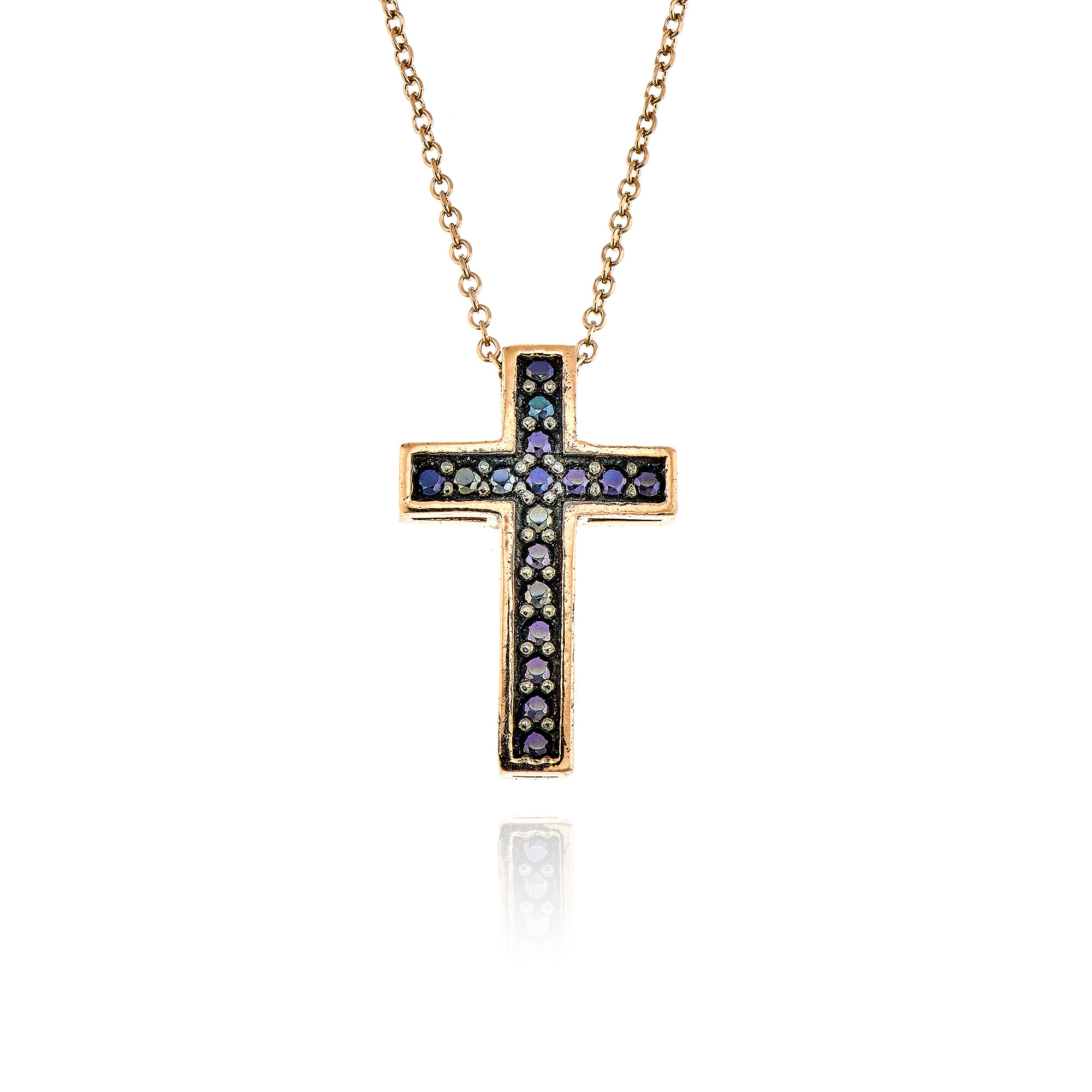 Μικρός Σταυρός με Αλυσίδα από Ροζ Χρυσό Κ09 με Πέτρες Ζιργκόν 036199