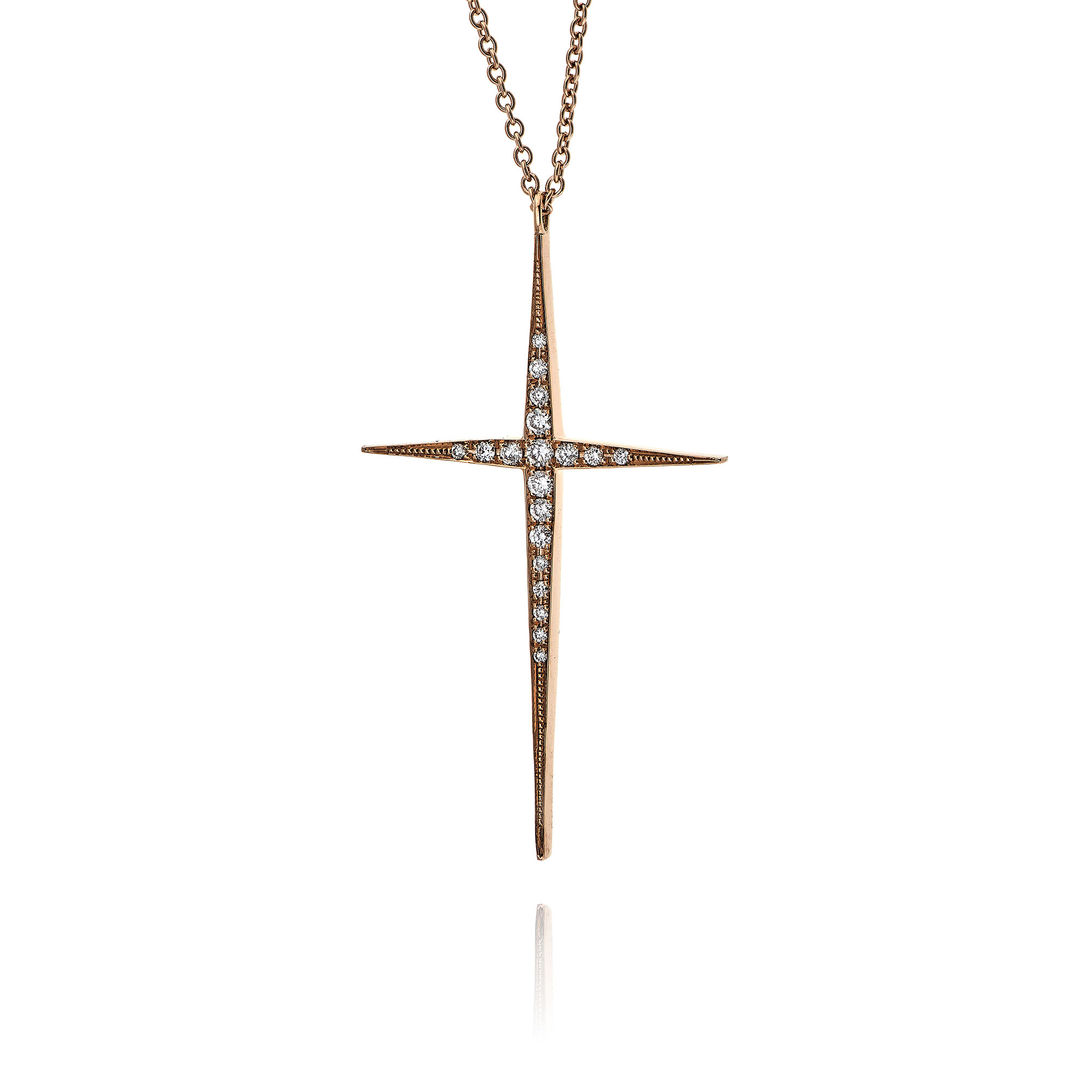 Σταυρός με Αλυσίδα απο Ροζ Χρυσό Κ18 Γυναικείος με Διαμάντια 036420
