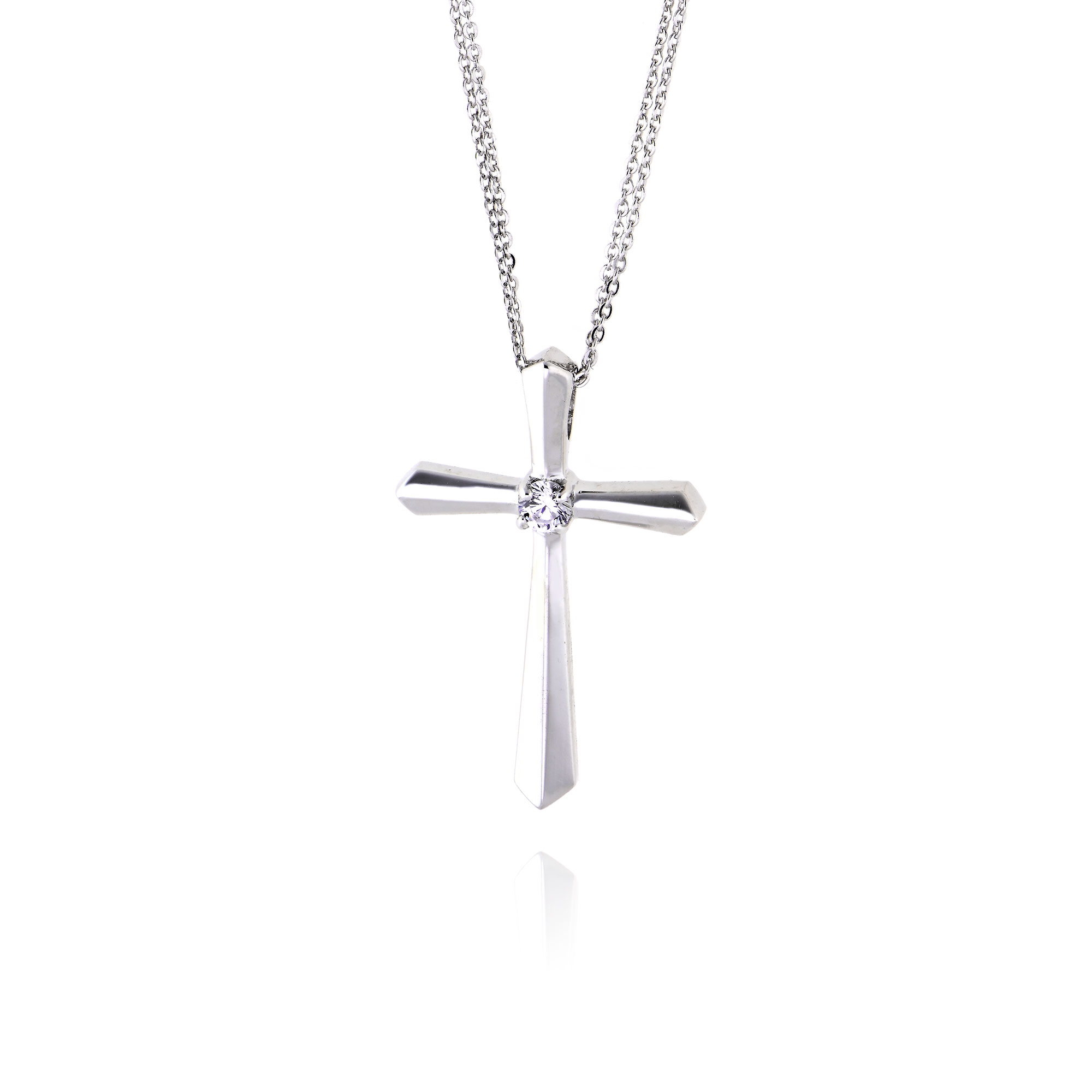 Σταυρός Βάπτισης Val΄Oro με Αλυσίδα για Κορίτσι από Λευκό Χρυσό Κ14 με Πέτρες Ζιργκόν 036646