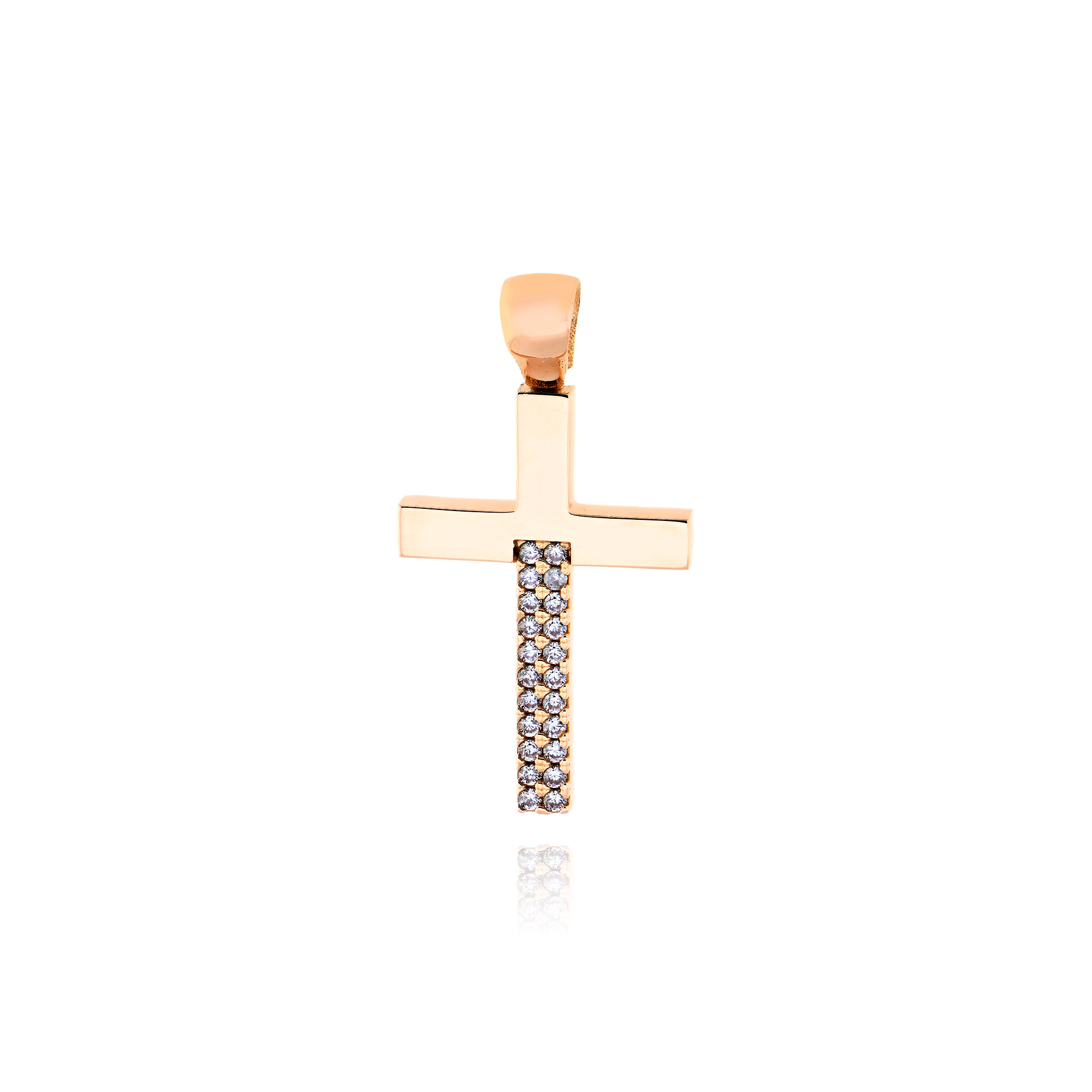 Σταυρός Βάπτισης για Κορίτσι από Ροζ Χρυσό Κ14 και Ζιργκόν 036697