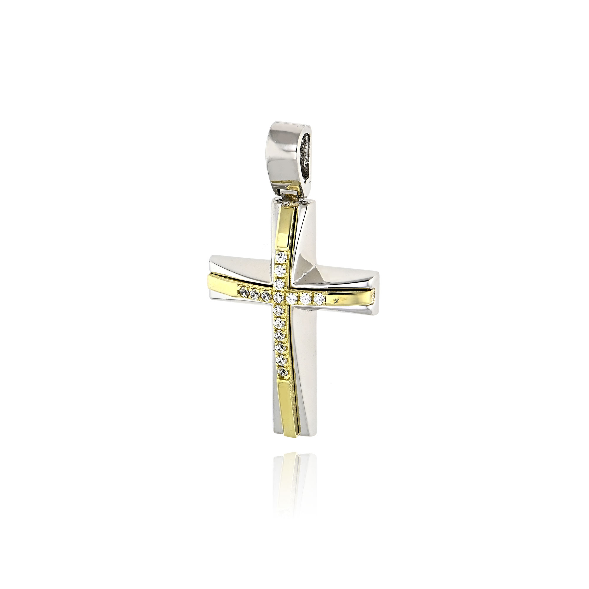 Σταυρός Βάπτισης για Κορίτσι από Δίχρωμο Χρυσό Κ14 και Ζιργκόν 036967