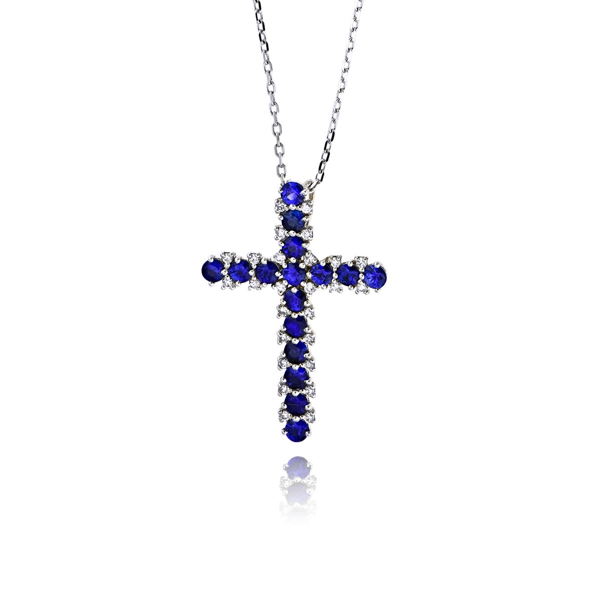 Σταυρός Βάπτισης από Λευκό Χρυσό Κ18 με Διαμάντια και Ζαφείρια 039430