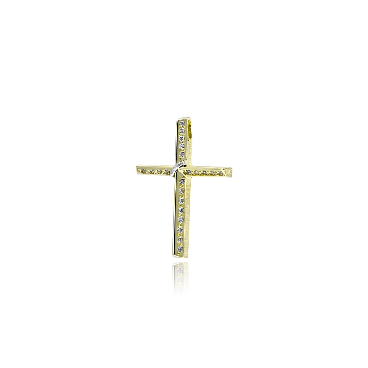 Σταυρός Βάπτισης Τριάντος Διπλής Όψης για Κορίτσι από Λευκό και Κίτρινο Χρυσό Κ14 με Πέτρες Ζιργκόν 039558