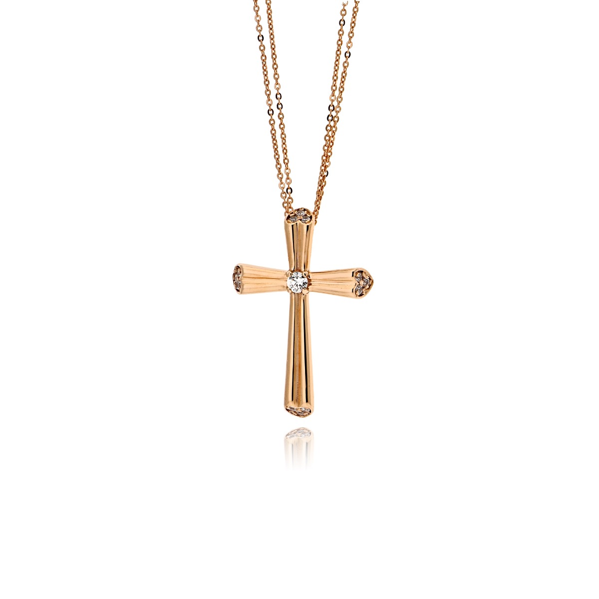 Σταυρός Βάπτισης με Αλυσίδα για Κορίτσι Val΄Oro από Ροζ Χρυσό Κ14 και Πέτρες Ζιργκόν 039731