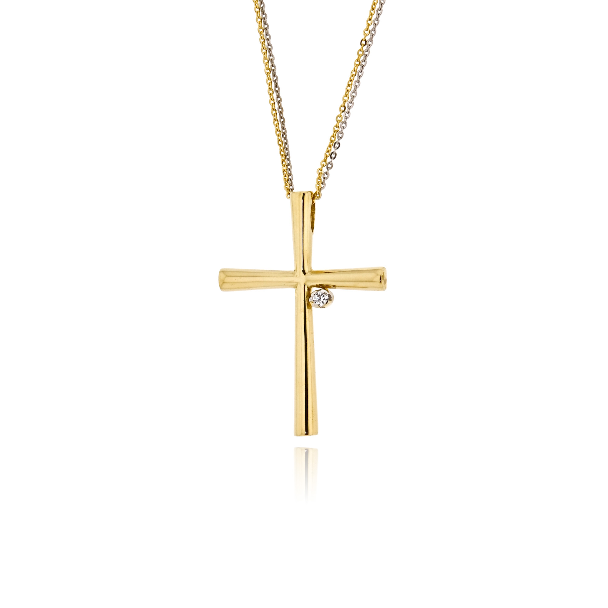 Σταυρός Βάπτισης Val΄Oro με Αλυσίδα για Κορίτσι από Λευκό και Κίτρινο Χρυσό Κ14 με Πέτρες Ζιργκόν 041037