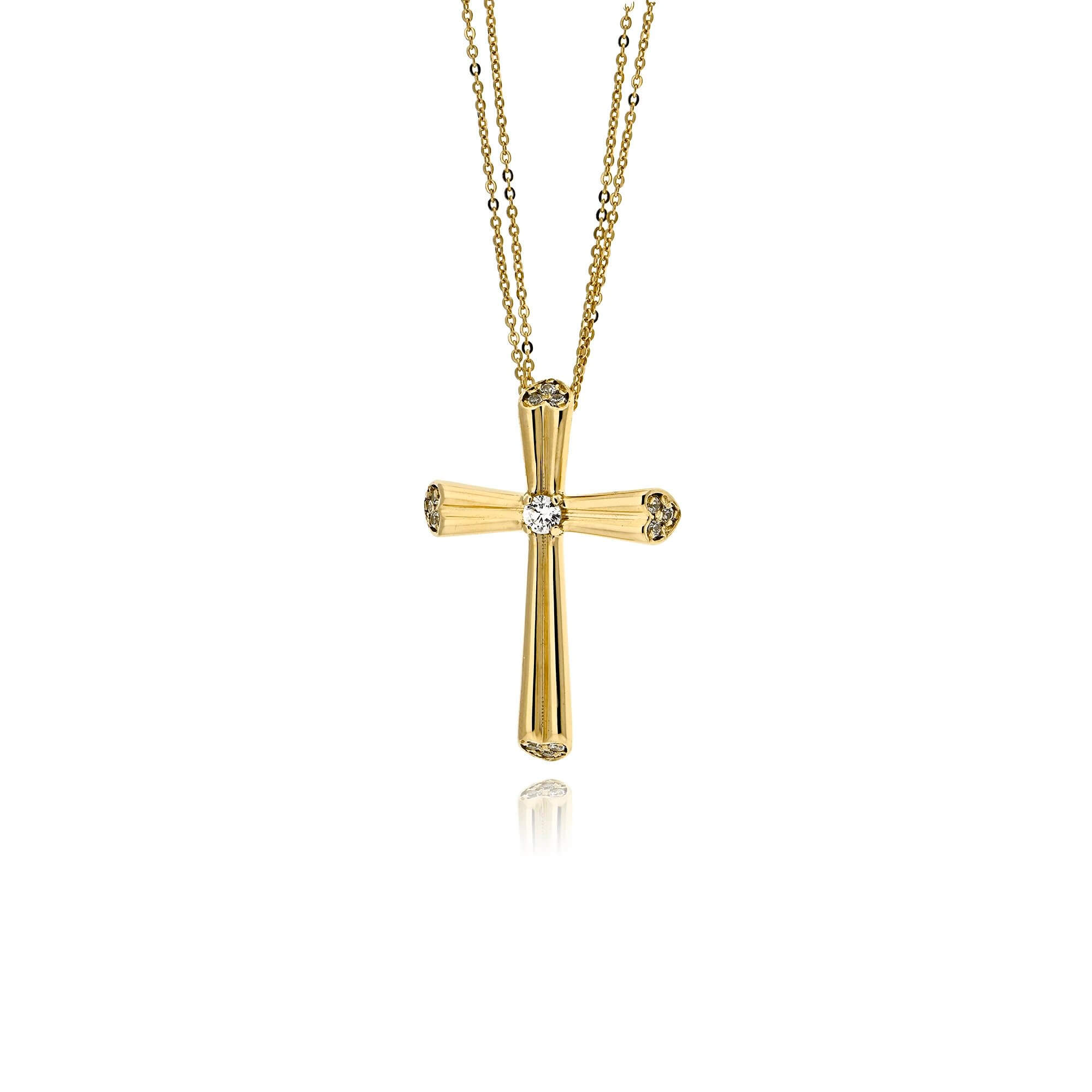 Σταυρός Βάπτισης με Αλυσίδα για Κορίτσι Val΄Oro από Κίτρινο Χρυσό Κ14 και Πέτρες Ζιργκόν 041040
