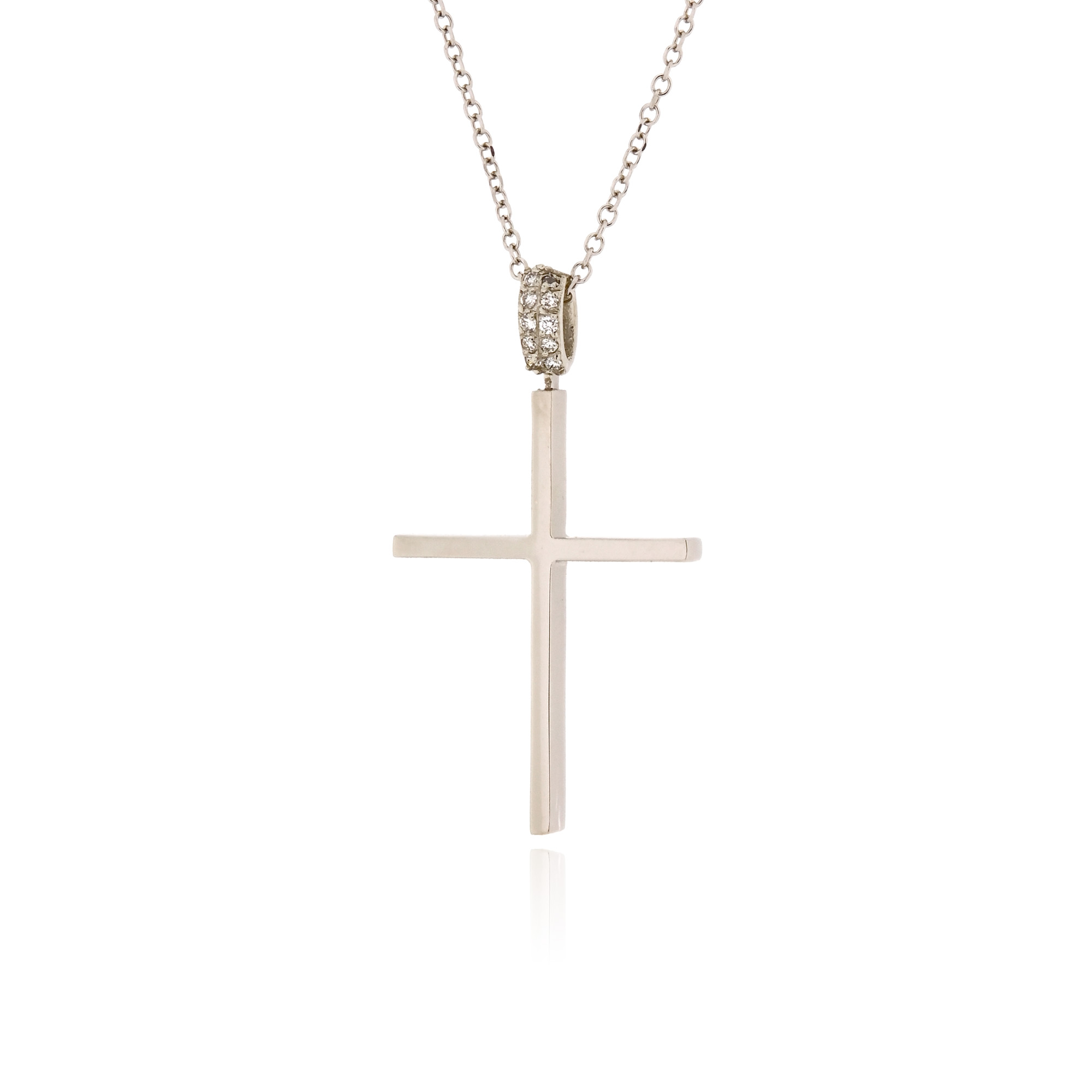 Σταυρός Βάπτισης με Αλυσίδα για Κορίτσια από Λευκό Χρυσό Κ18 με Διαμάντια 041172