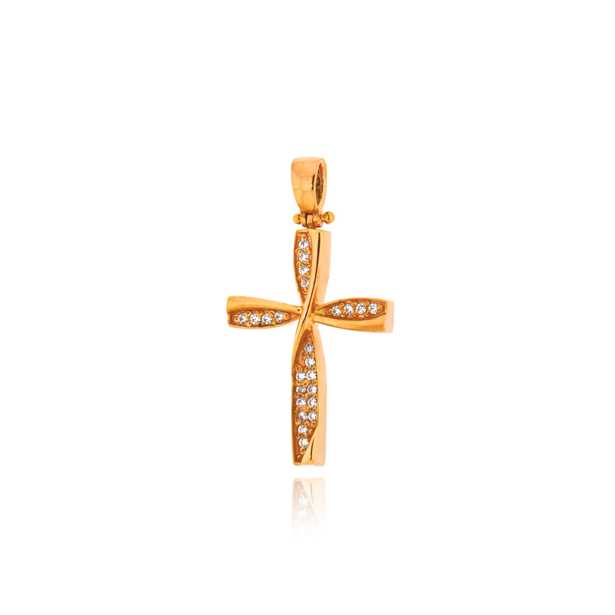 Σταυρός Βάπτισης για Κορίτσι από Ροζ Χρυσό Κ14 με Πέτρες Ζιργκόν 041178