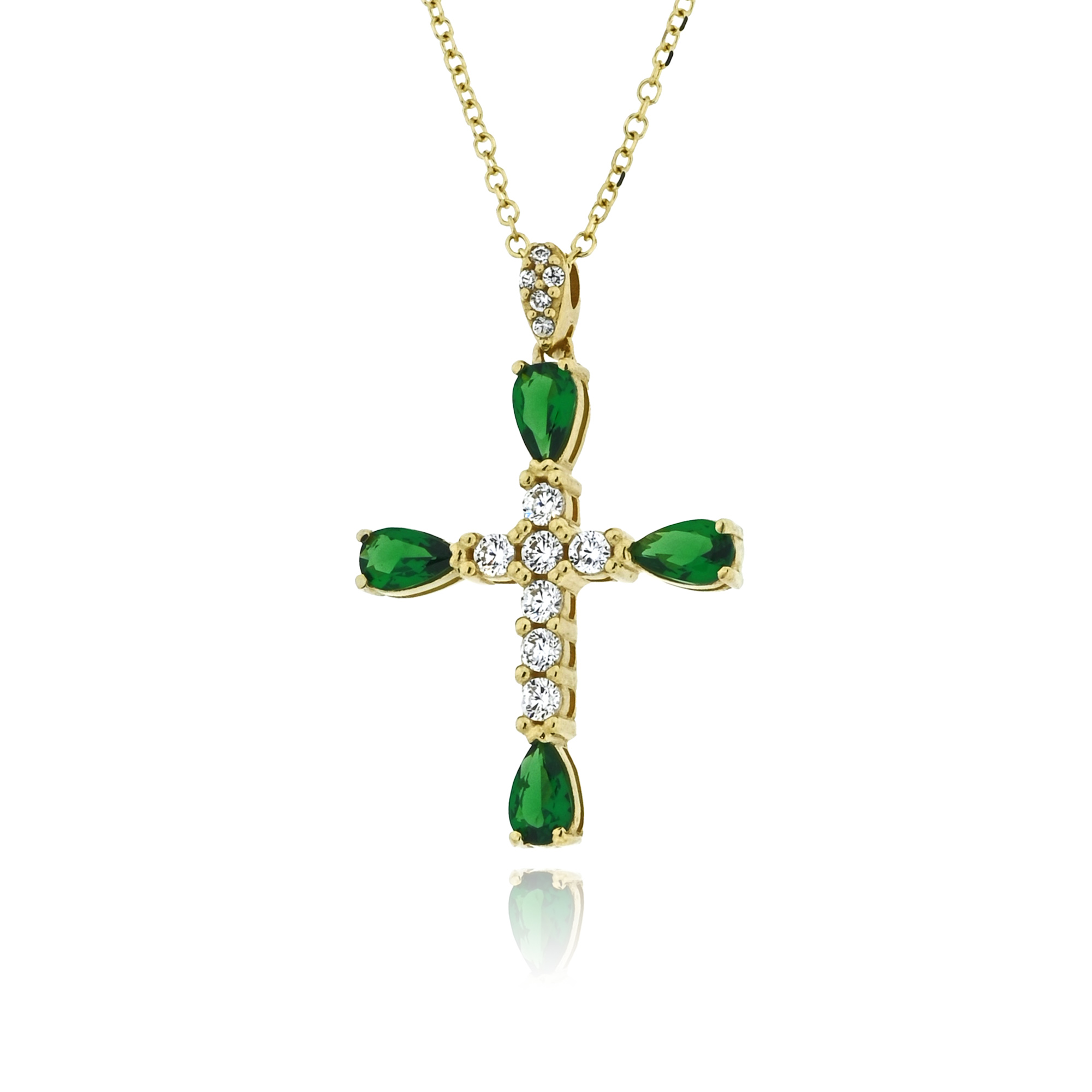 Σταυρός Βάπτισης με Αλυσίδα για Κορίτσι από Κίτρινο Χρυσό Κ14 και Ζιργκόν 042446