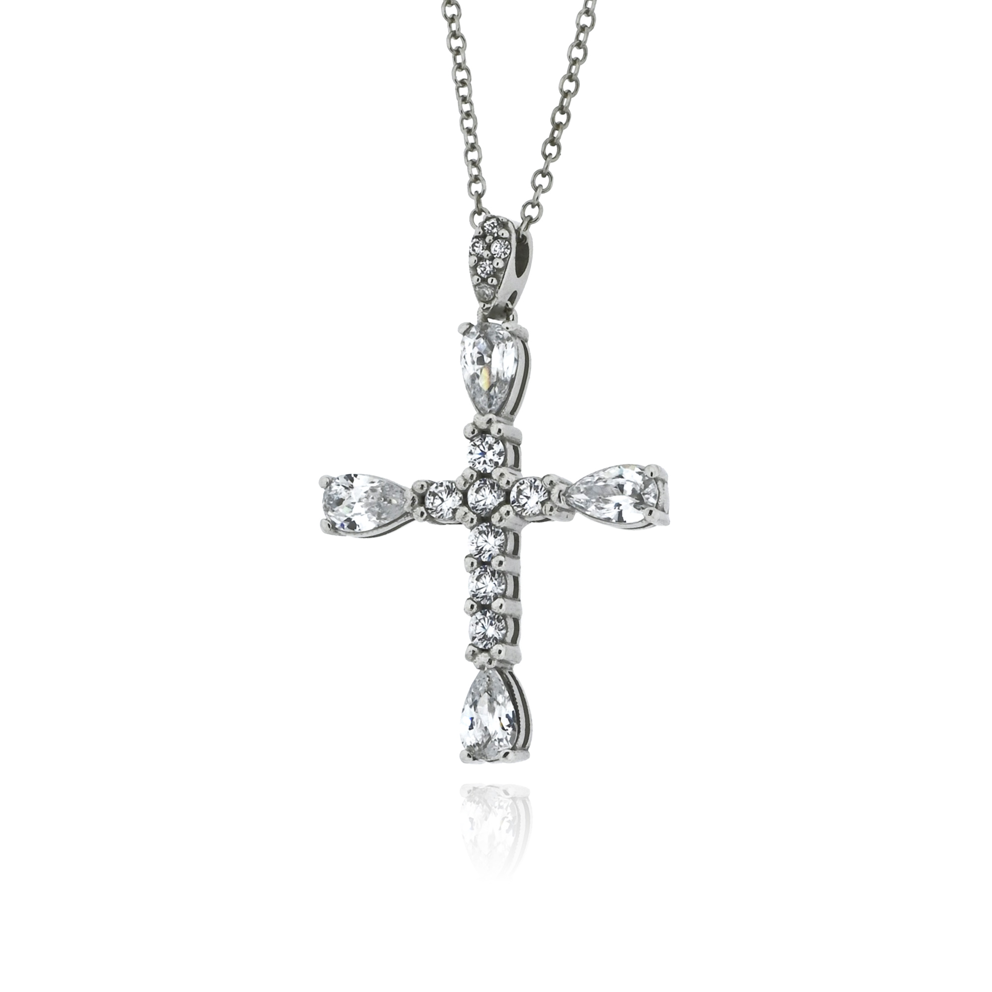 Σταυρός Βάπτισης με Αλυσίδα για Κορίτσι από Λευκό Χρυσό Κ14 με Ζιργκόν 042447
