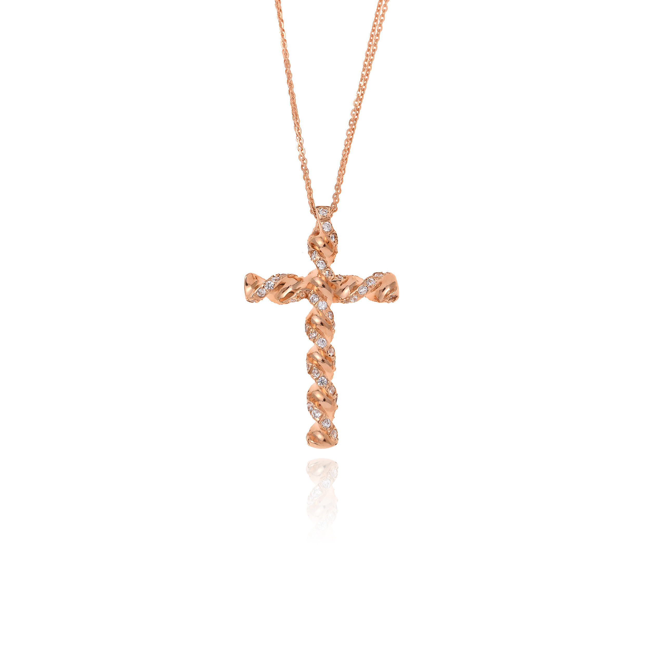Σταυρός Βάπτισης για Κορίτσι Val΄Oro με Αλυσίδα από Ροζ Χρυσό Κ14 και Πέτρες Ζιργκόν 042521