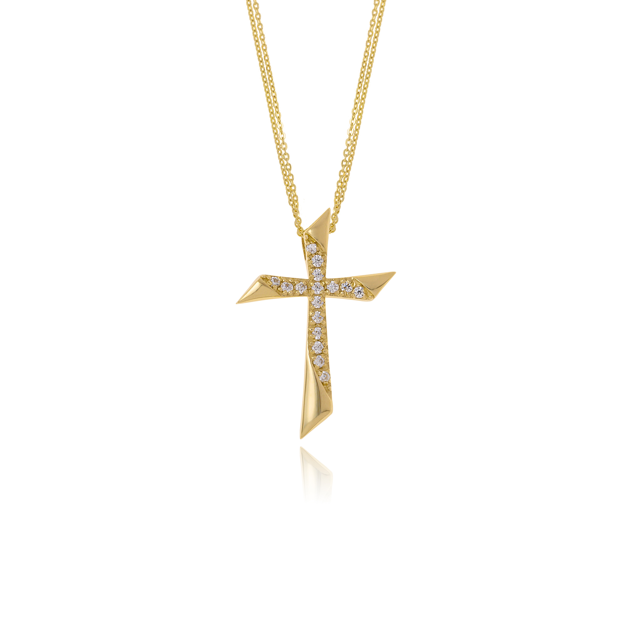 Σταυρός Βάπτισης για Κορίτσι Val΄Oro με Αλυσίδα από Κίτρινο Χρυσό Κ14 και Ζιργκόν 042522