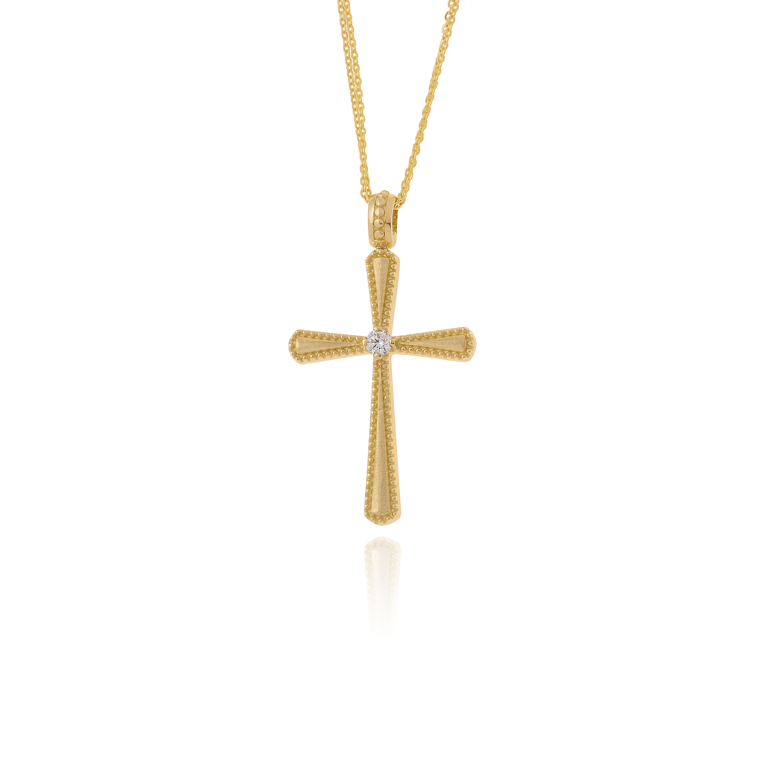 Σταυρός Βάπτισης για Κορίτσι Val΄Oro με Αλυσίδα από Κίτρινο Χρυσό Κ14 και Ζιργκόν 042524