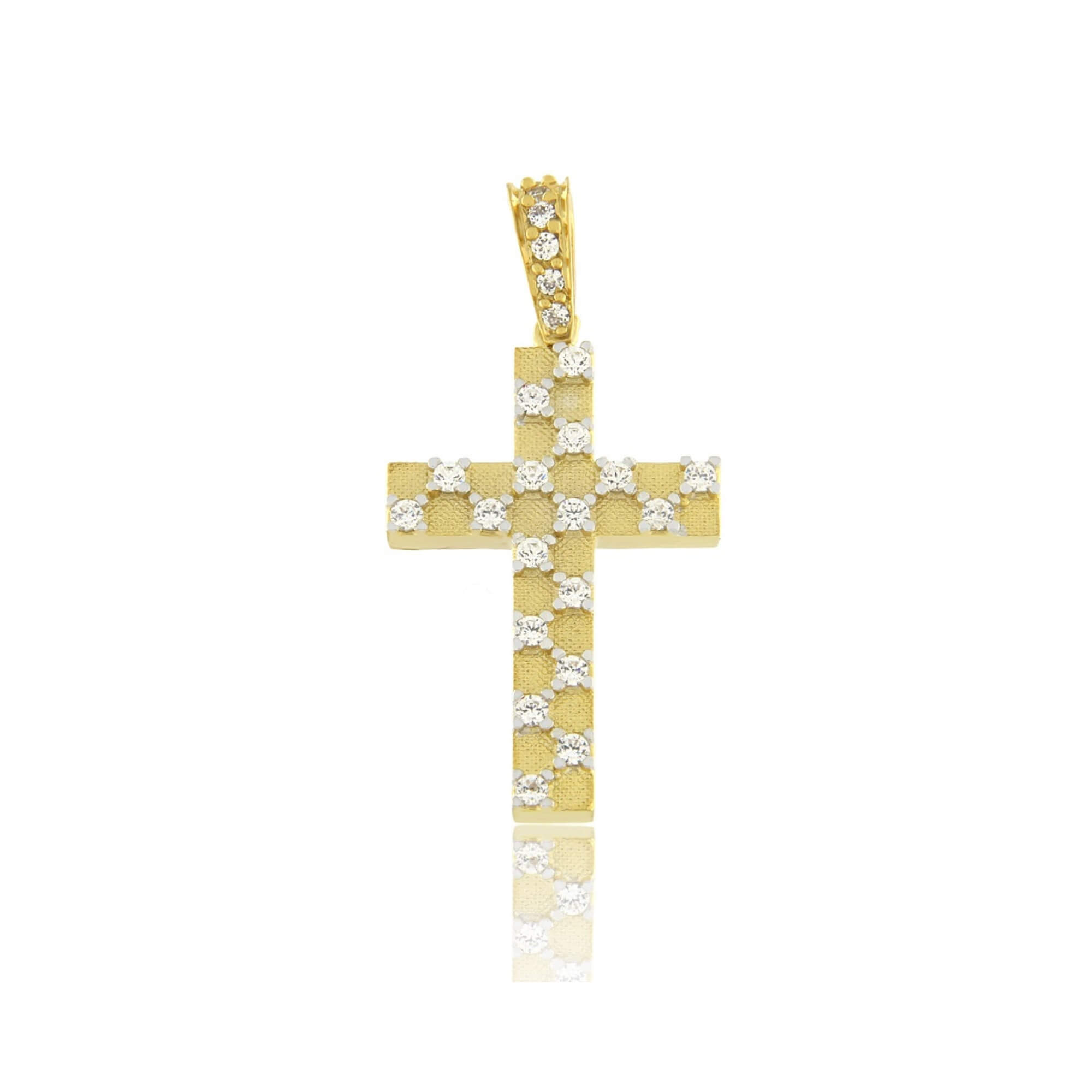 Σταυρός Βάπτισης για Κορίτσι FaCad΄oro από Κίτρινο Χρυσό Κ14 με Ζιργκόν CR-000905