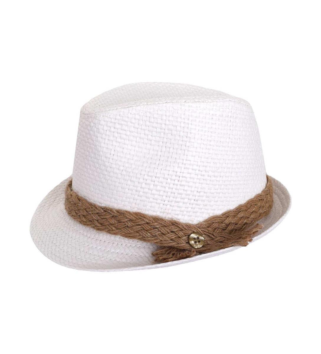 NstNastasia Βαπτιστικό Ψάθινο Λευκό Καπέλο Σχοινί Τρέσα Κουμπί 0051 KAP0051