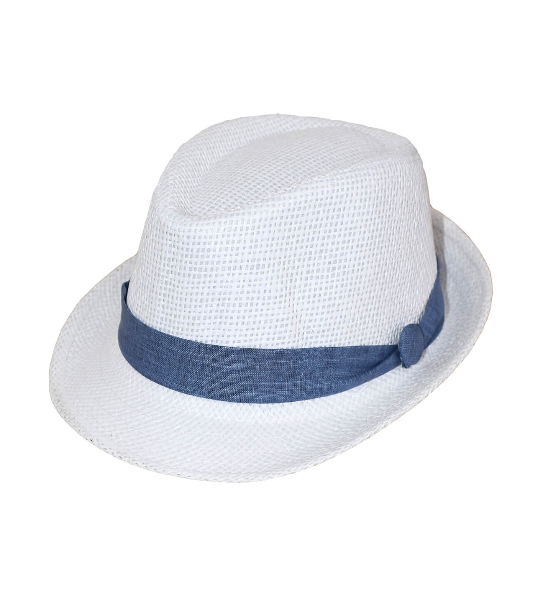 NstNastasia Βαπτιστικό Ψάθινο Λευκό Καπέλο Μπλε Ρουά Κουμπί 4083