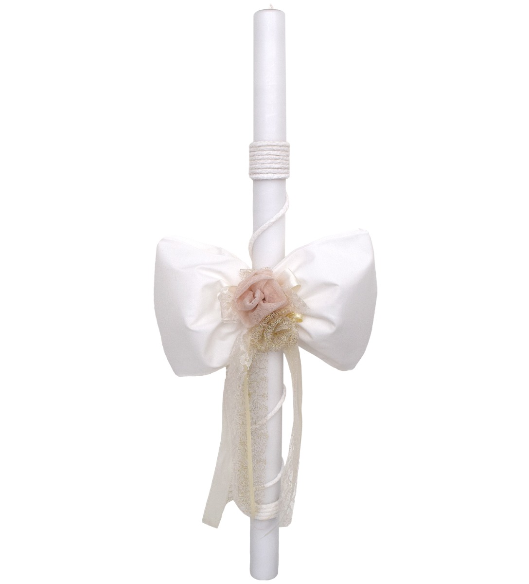 NstNastasia Λαμπάδα Βάπτισης Φιόγκος Λουλούδια Ροζ Χρυσό 0739