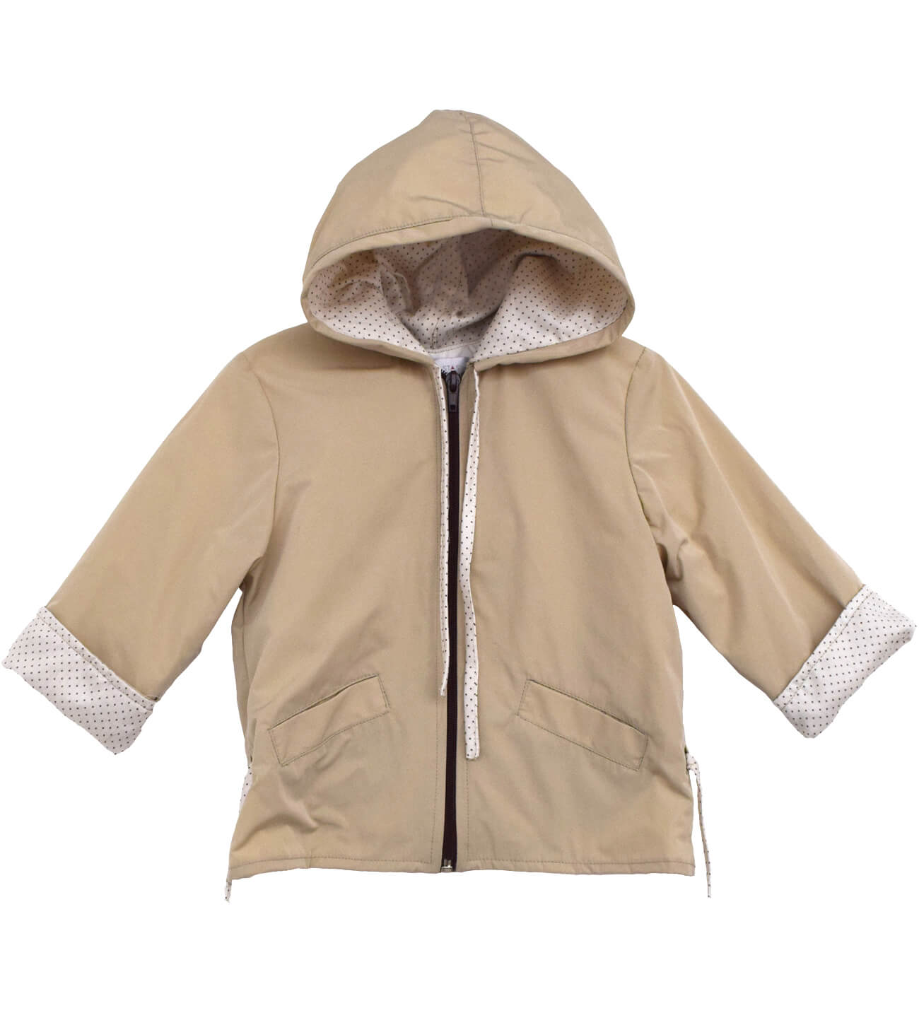 NstNastasia Βαπτιστικό Μπουφάν Μπεζ Αντιανεμικό Φόδρα Εκρού Καφέ Πουά 3916
