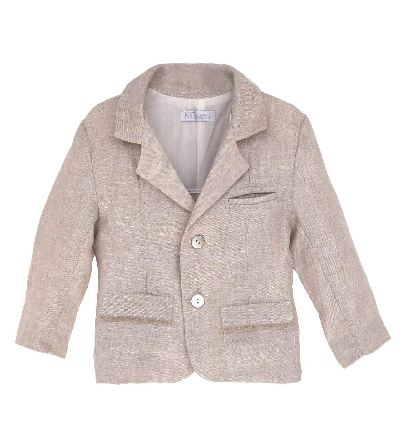 NstNastasia Βαπτιστικό Σακάκι Άμμου Λινό Τσέπες Ξέφτια 3938
