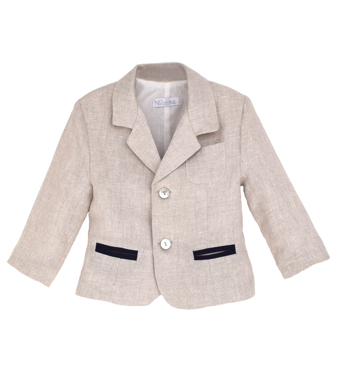 NstNastasia Βαπτιστικό Σακάκι Μεσάτο Άμμου Λινό Τσέπες Μπλε 3939