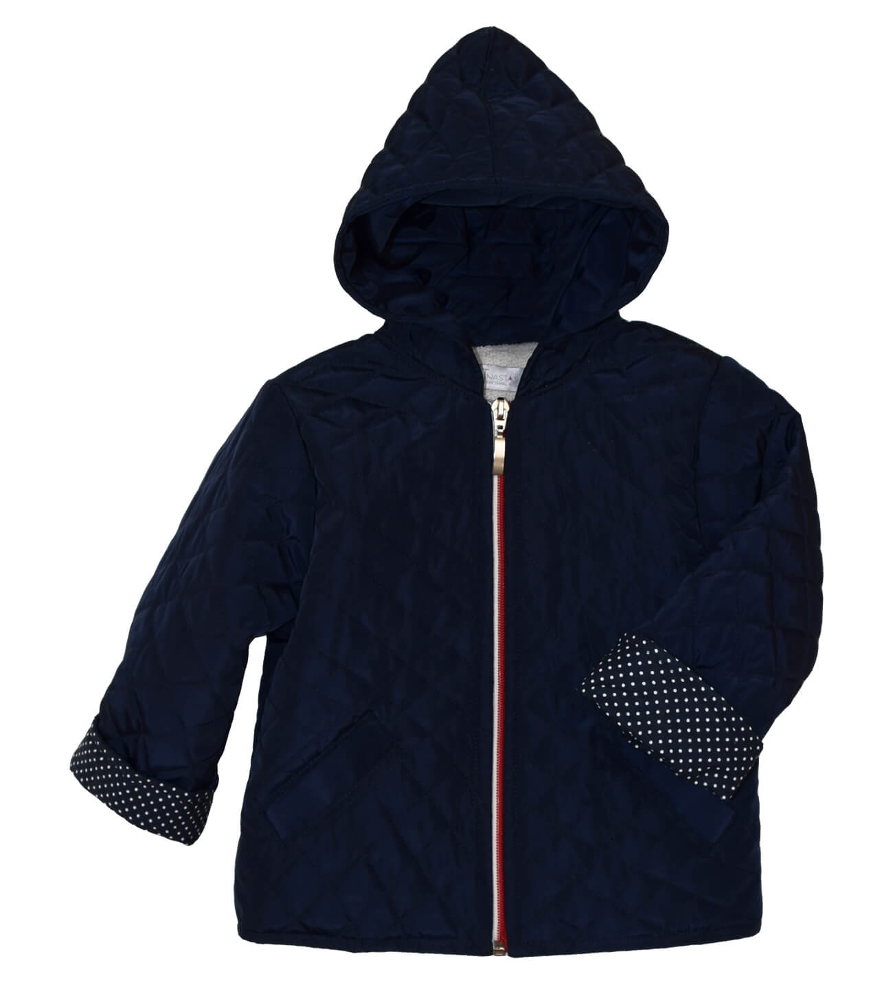 NstNastasia Βαπτιστικό Μπουφάν Μπλε Καπιτονέ Φόδρα Μπλε Λευκό Πουά 4050