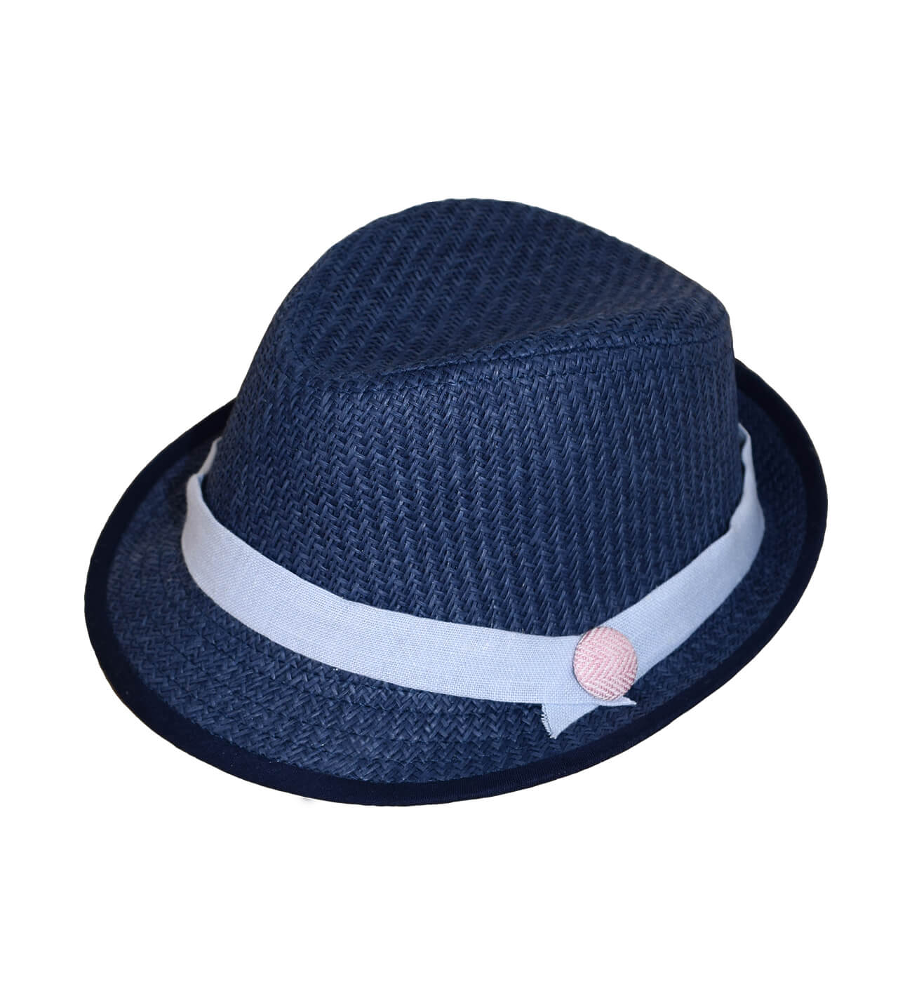 NstNastasia Βαπτιστικό Ψάθινο Μπλε Καπέλο Σιέλ Τρέσα Κουμπί 4078