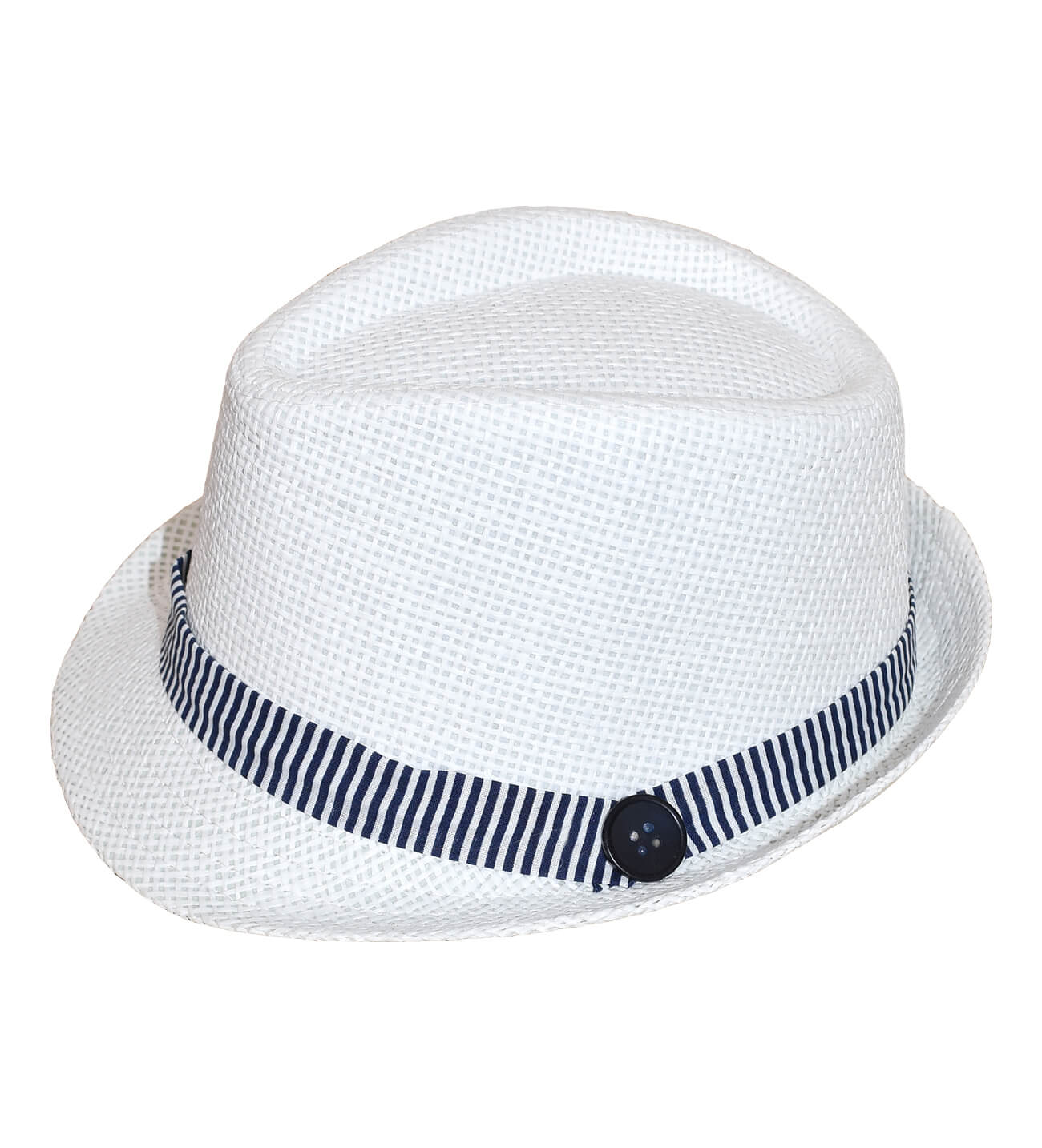 NstNastasia Βαπτιστικό Ψάθινο Λευκό Καπέλο Μπλε Ριγέ Τρέσα Κουμπί 5469