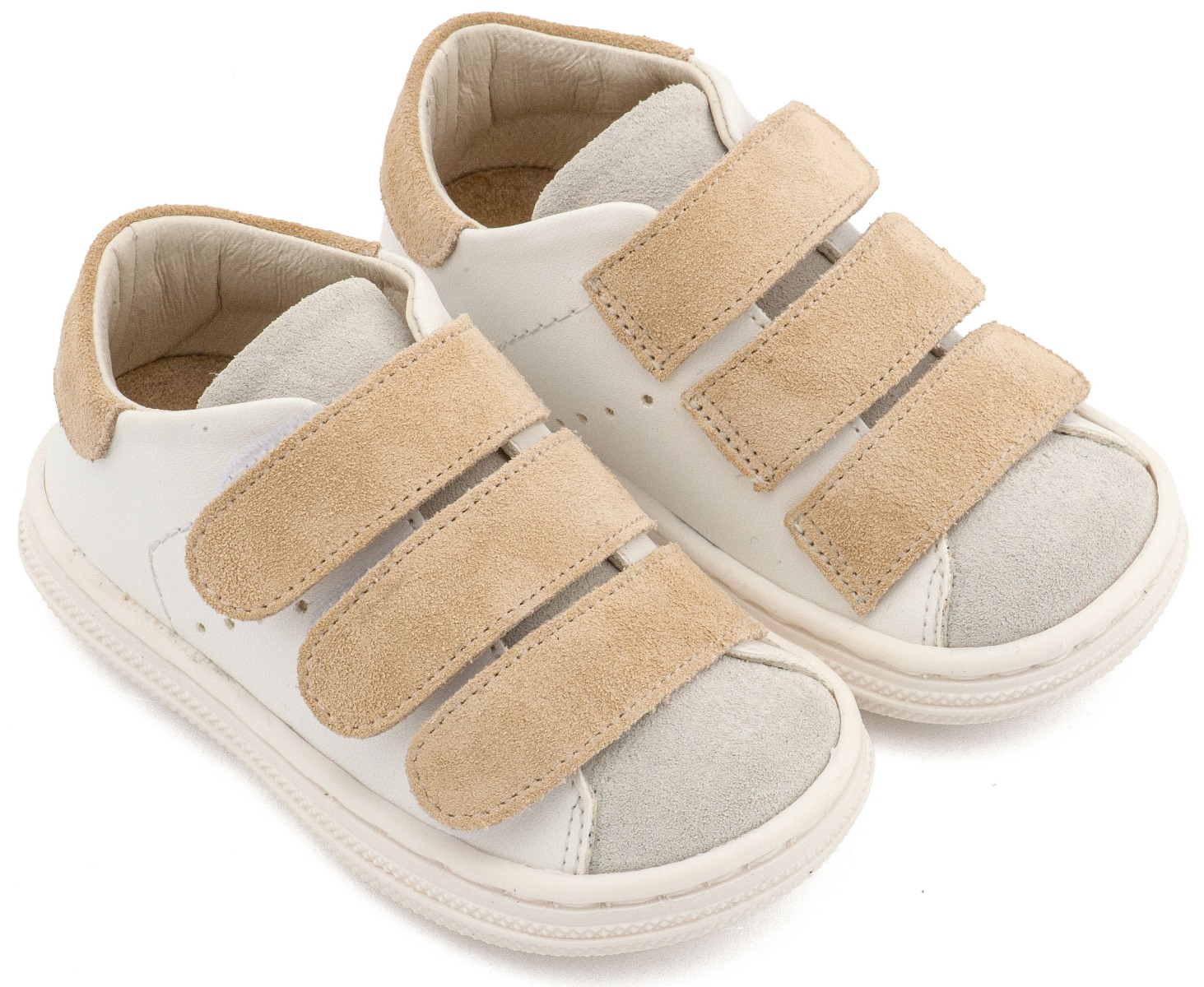 Babywalker Βαπτιστικά Σνίκερ με Τριπλή Μπαρέτα Χρατς BS3096 Λευκό Μπεζ