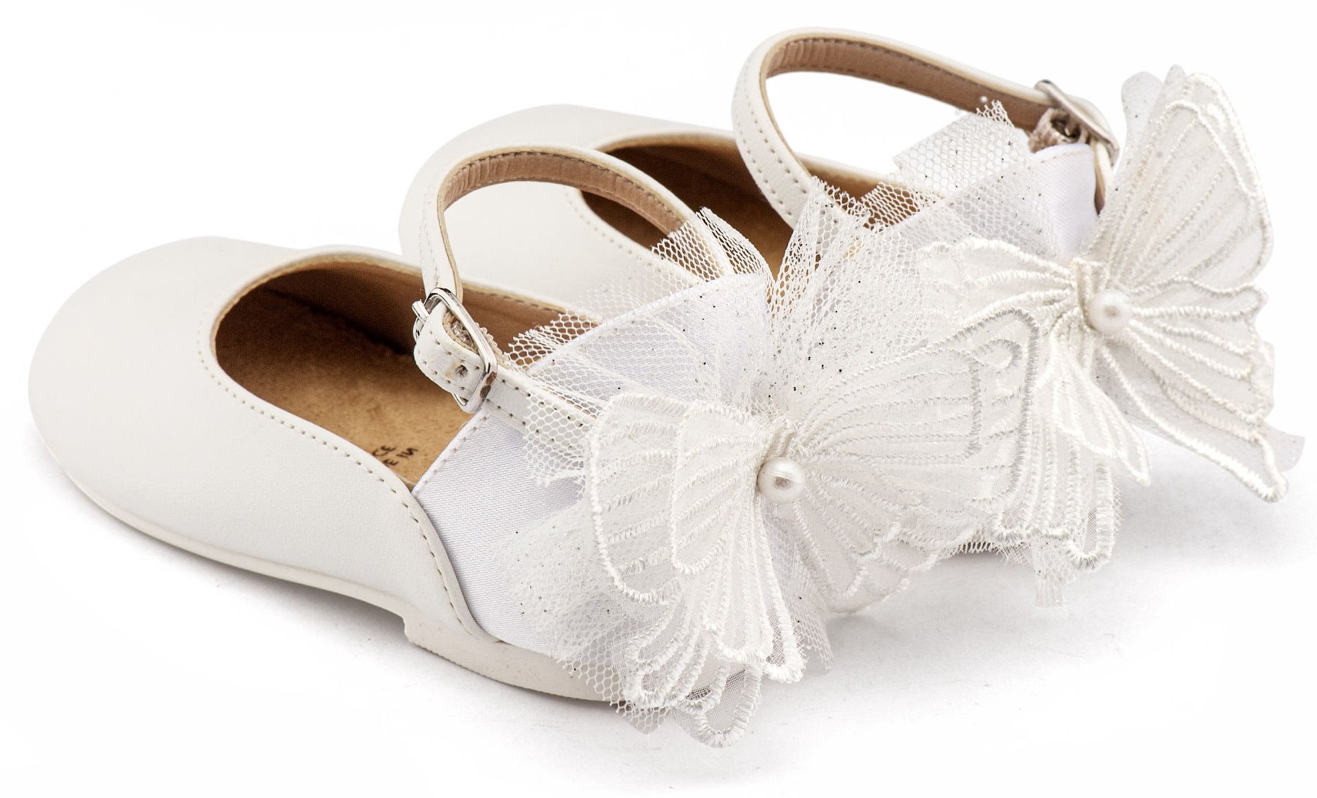 Babywalker Βαπτιστικά Γαλλικά Γοβάκια με Διακοσμημένη Φτέρνα Πεταλούδα BS3594 Λευκό