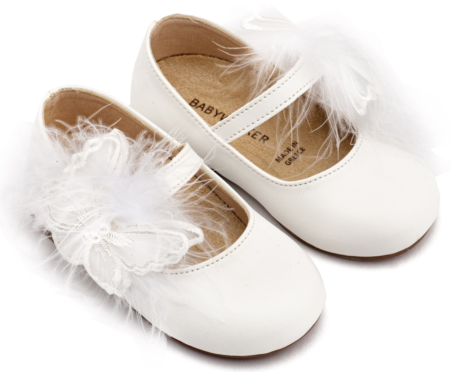 Babywalker Βαπτιστικά Γοβάκια Μονή Μπαρέτα Διακοσμημένη με Χειροποίητο Διακοσμητικό BS3598 Λευκό